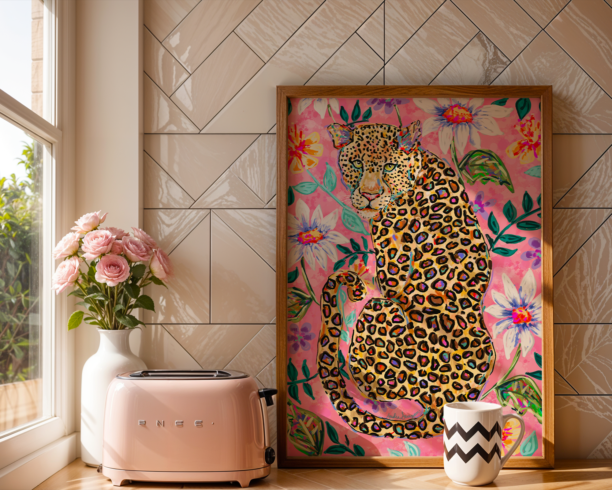 Josephine - Leopard Floral Background Dopamine Decor Art Print or Canvas
