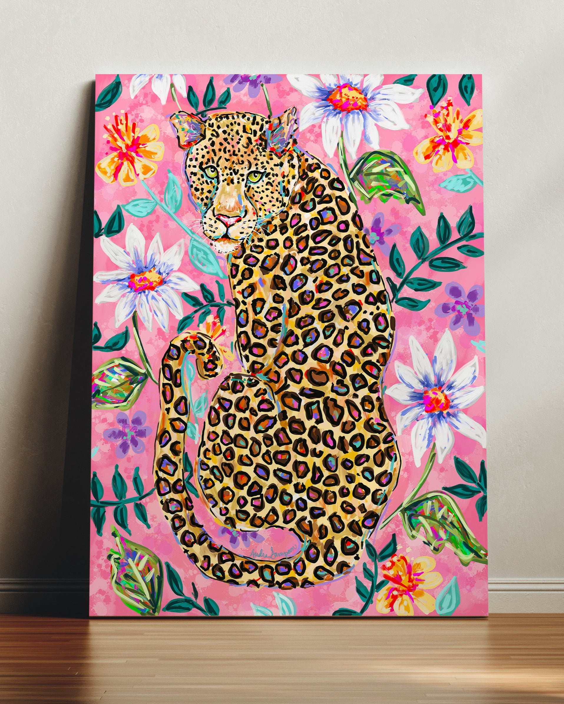 Josephine - Leopard Floral Background Dopamine Decor Art Print or Canvas