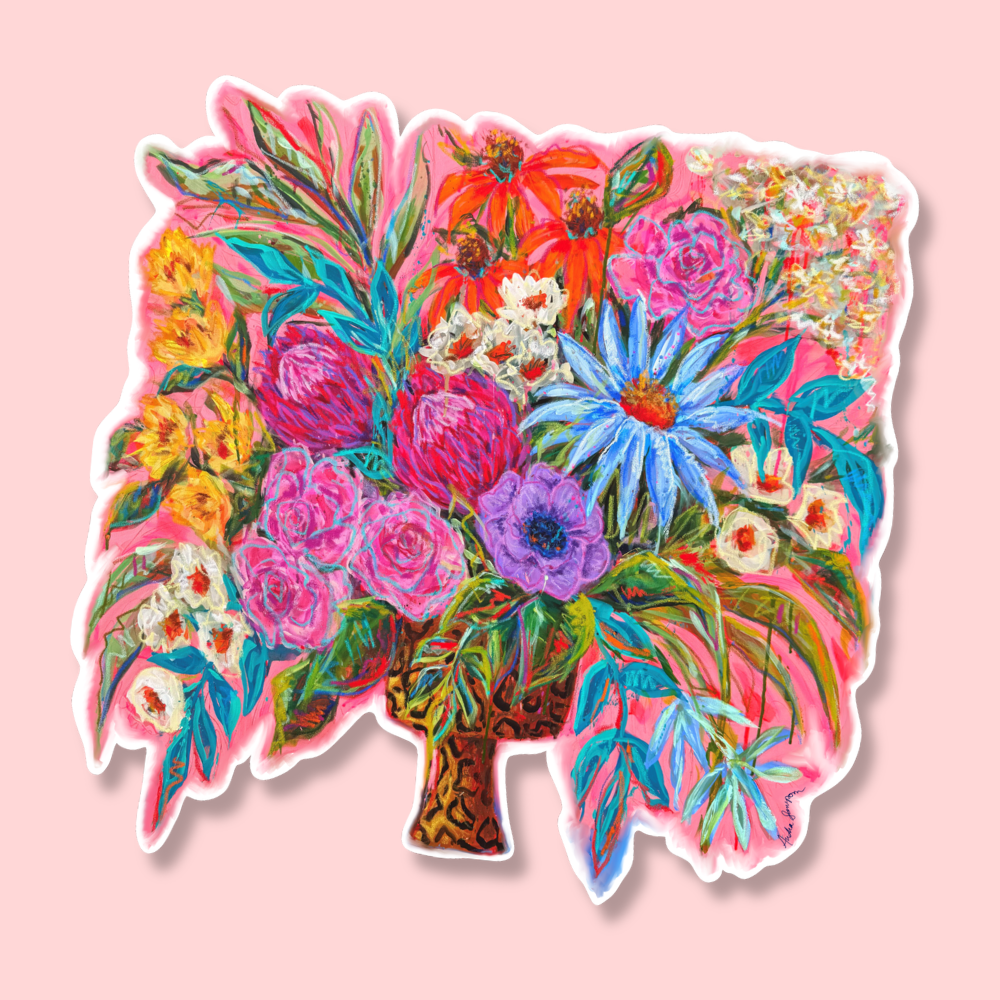 Leopard Pedestal Vase Floral Bouquet Sticker