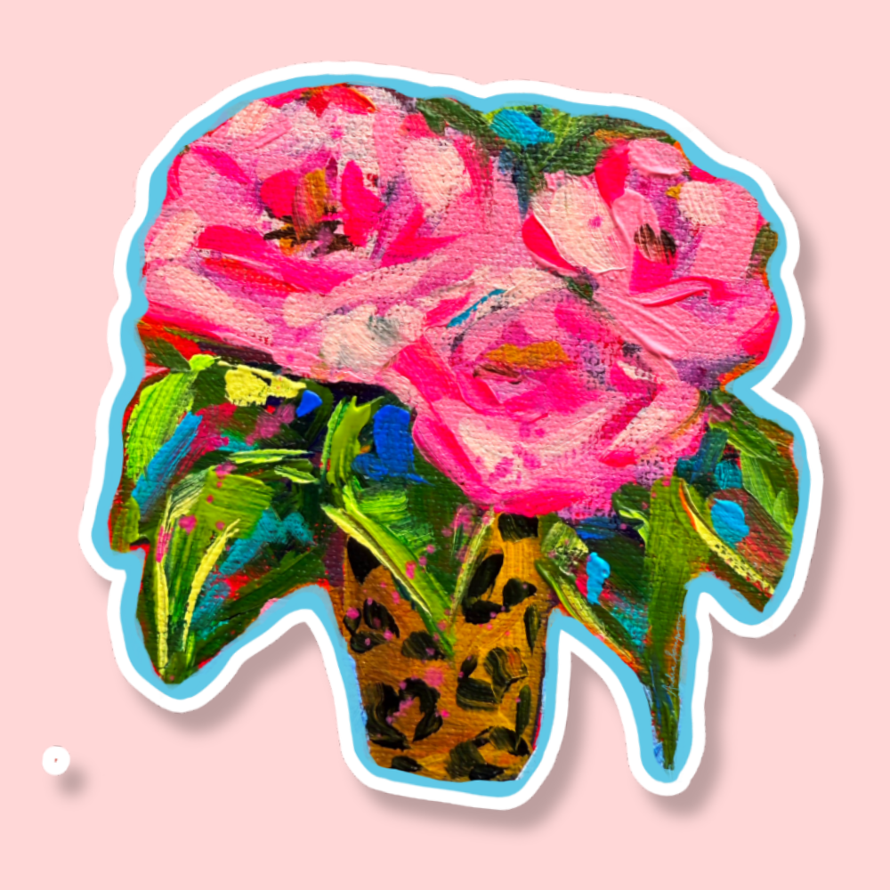 Leopard Vase Rose Bouquet Sticker