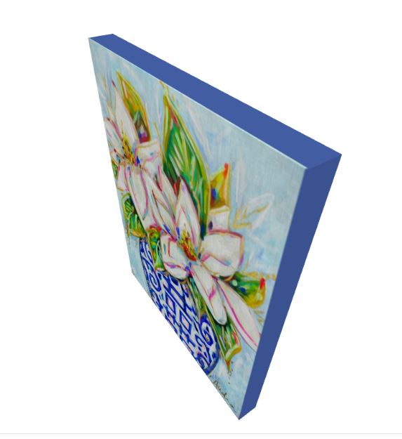 Magnolia Ginger Jar Art Print on Paper or Canvas - Blue White Decor, Grand Millennial Wall Poster