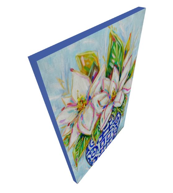 Magnolia Ginger Jar Art Print on Paper or Canvas - Blue White Decor, Grand Millennial Wall Poster