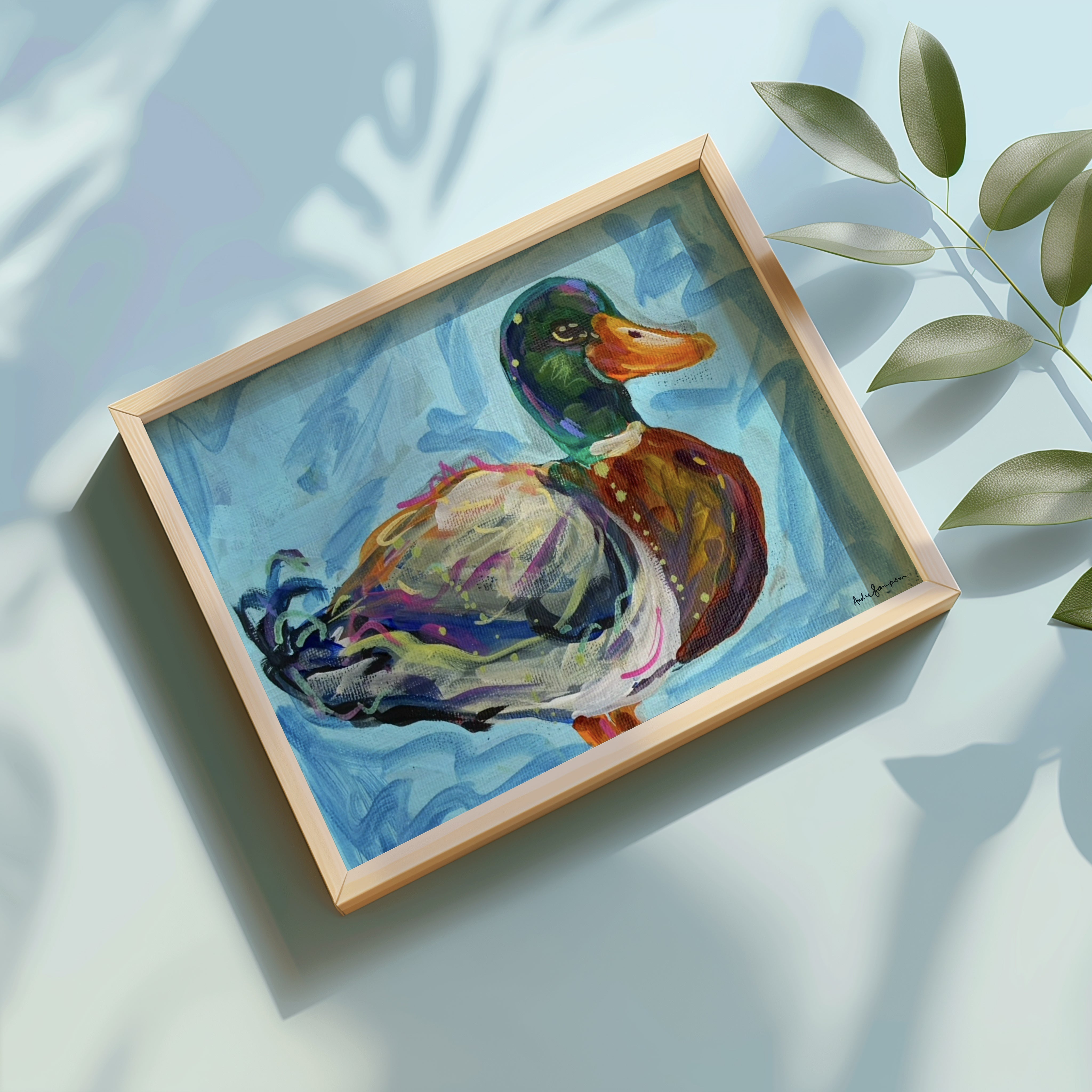 Mallard Duck Art Print on Paper or Canvas - Coastal Wetlands Colorful Decor Wall Poster
