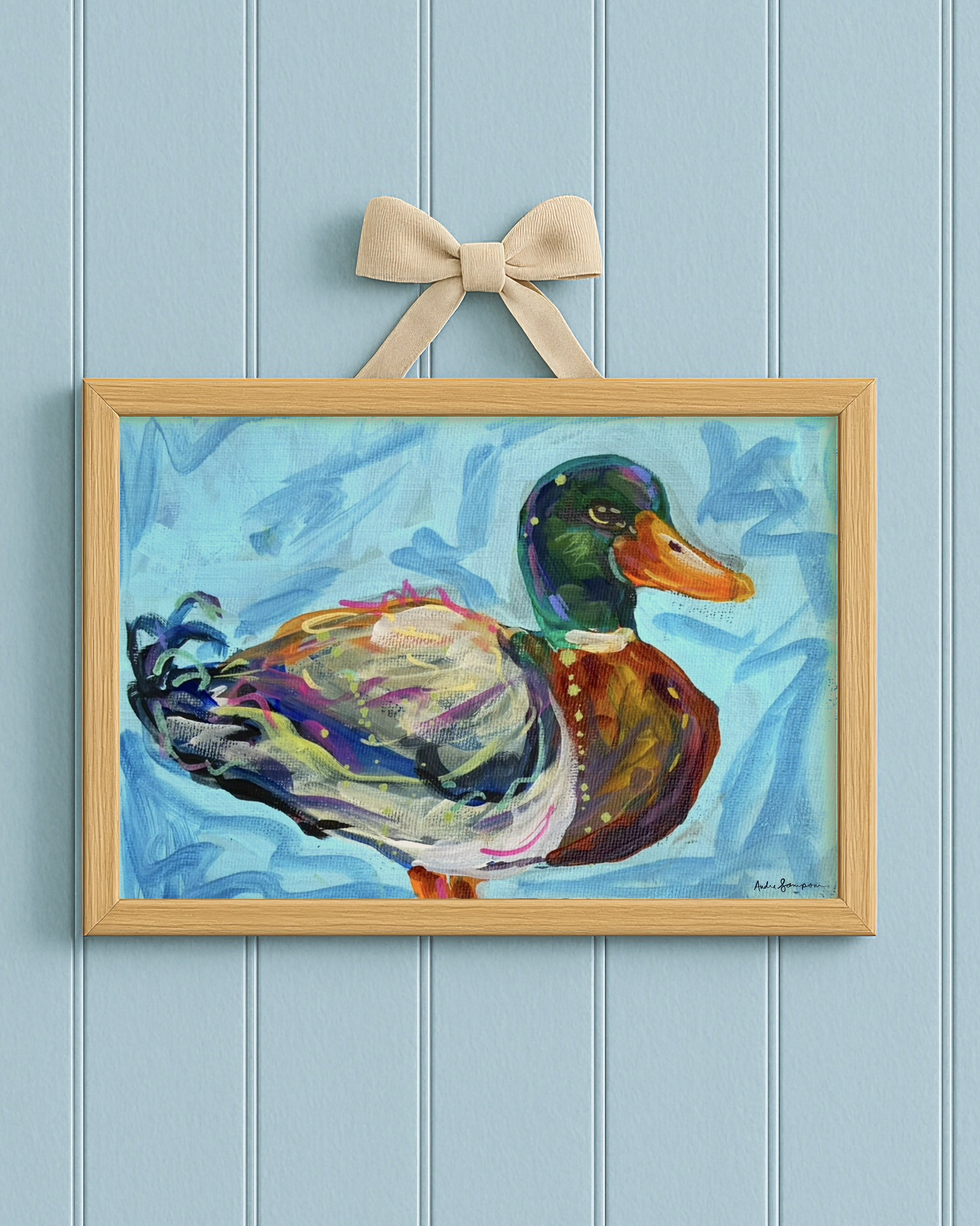 Mallard Duck Art Print on Paper or Canvas - Coastal Wetlands Colorful Decor Wall Poster