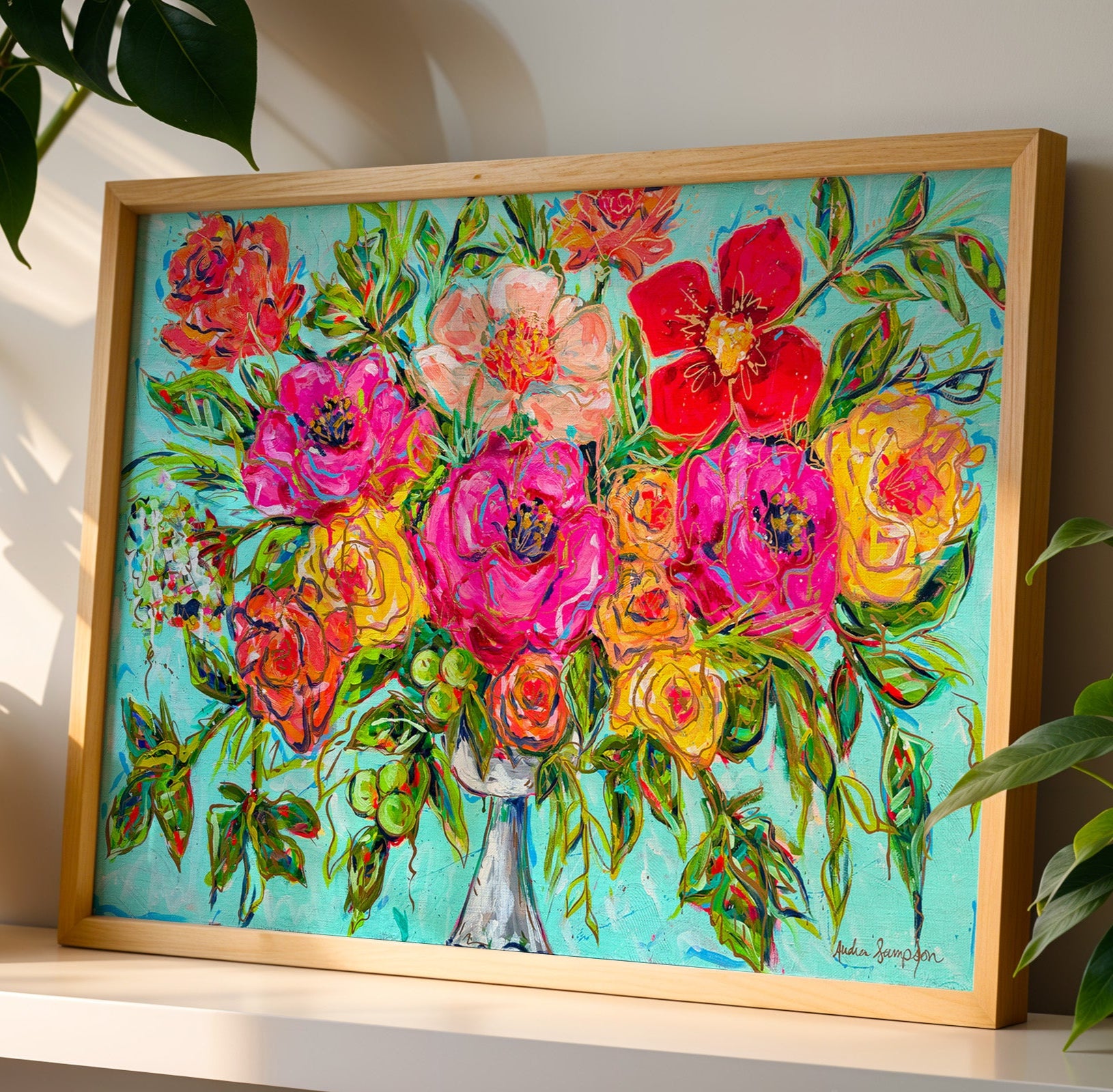 Milk Glass Floral Art Print on Paper or Canvas - Colorful Bouquet Decor, Maximalist Art Poster