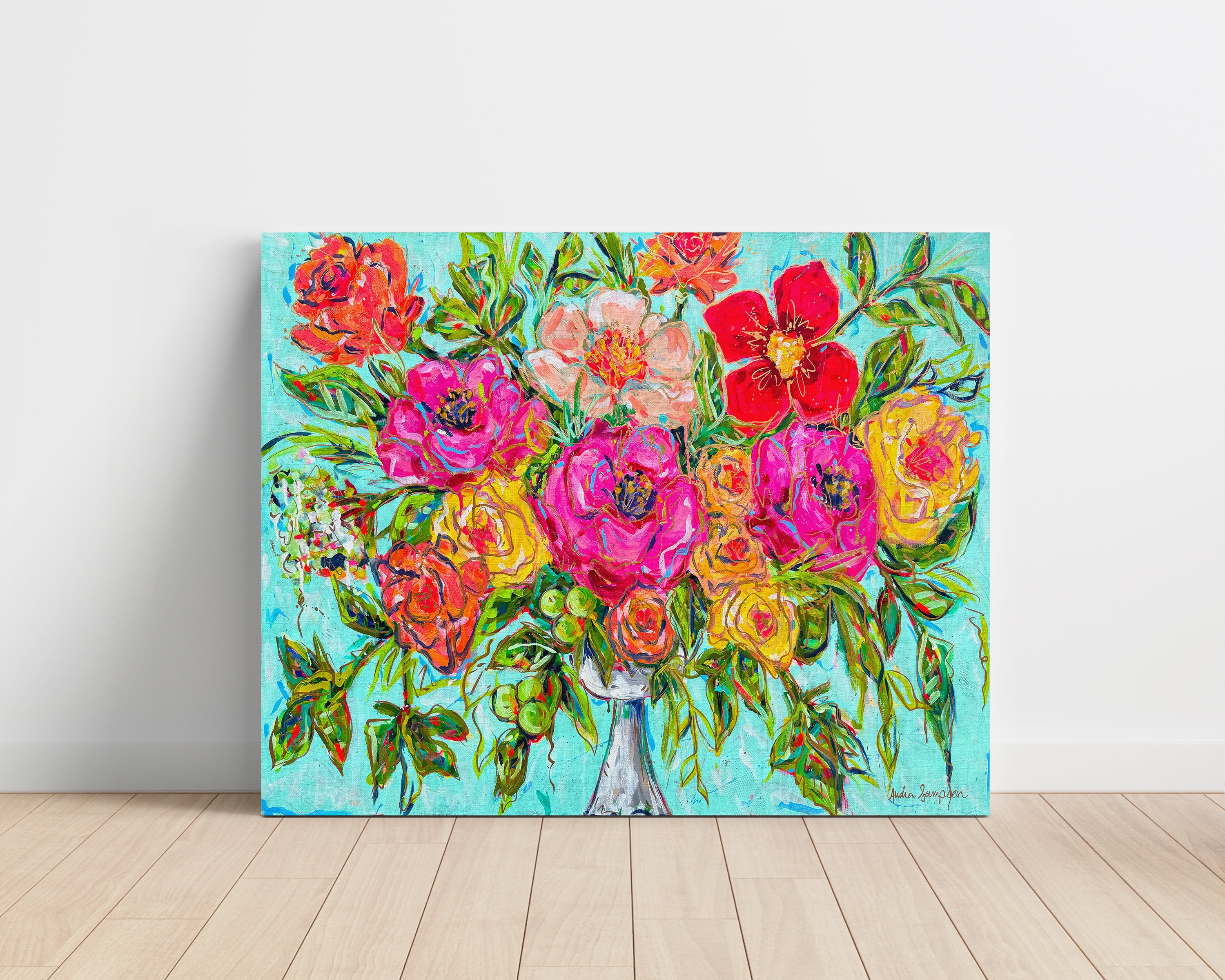 Milk Glass Floral Art Print on Paper or Canvas - Colorful Bouquet Decor, Maximalist Art Poster