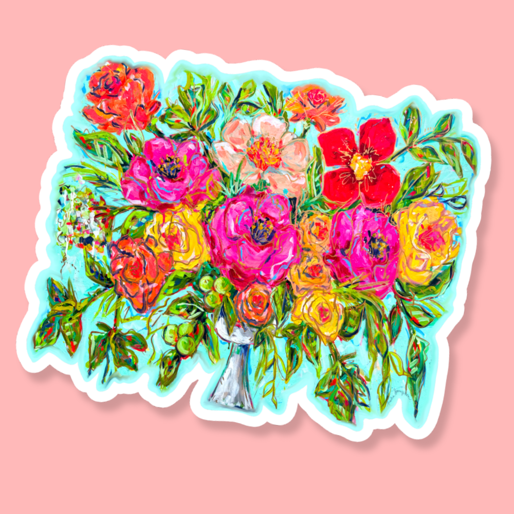 Milk Glass Floral Bouquet Sticker