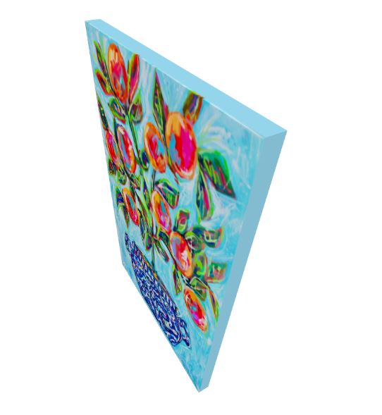 Orange Tree Art Print on Paper or Canvas - Blue White Decor, Colorful Wall Art Poster