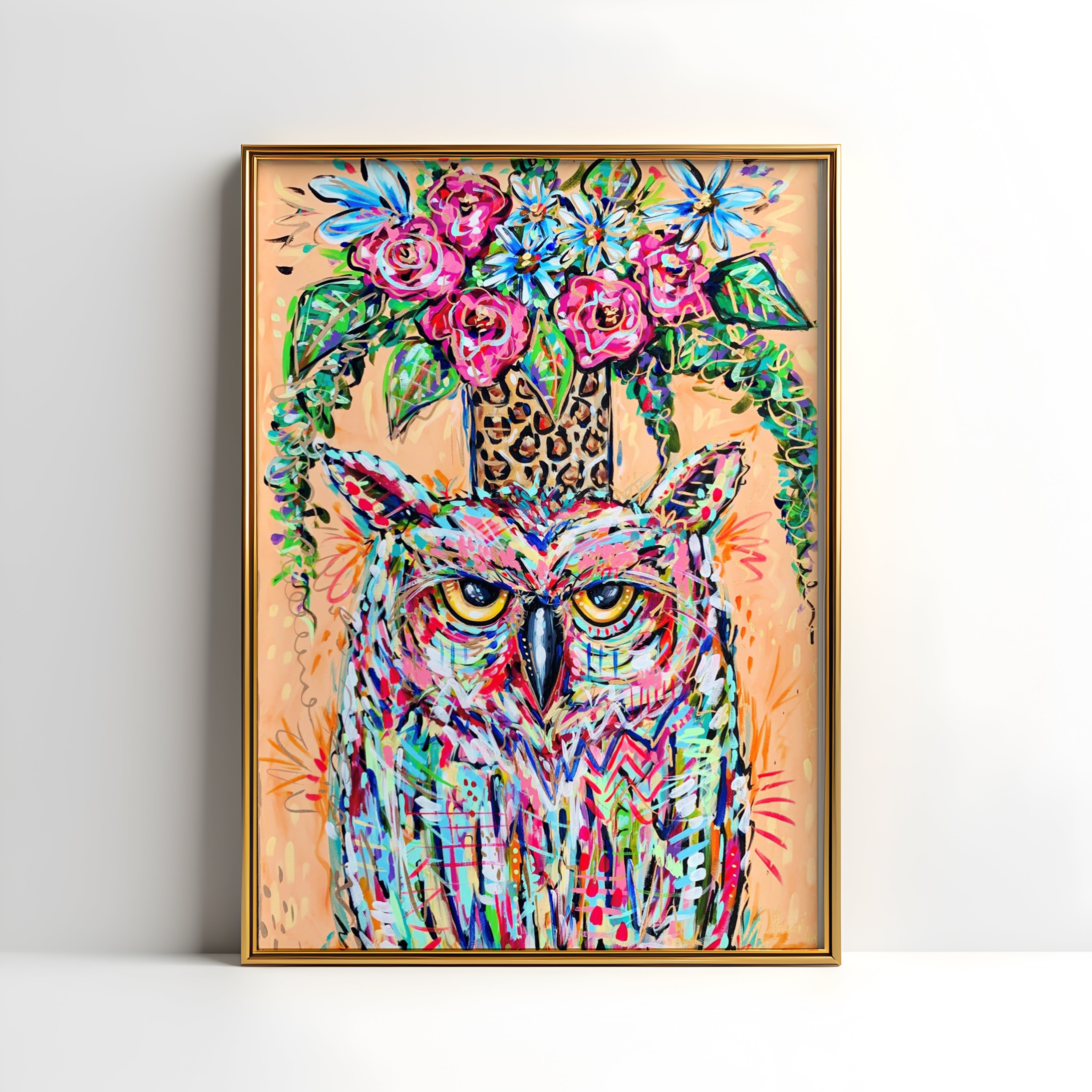 Owl and Bouquet Reproduction - Print on Paper or Canvas
