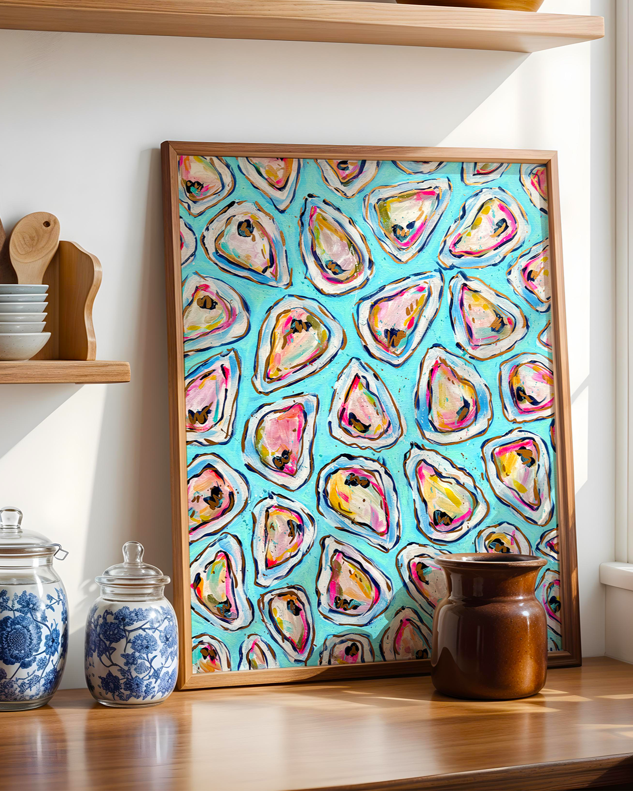 Oysters #2 Art Print on Paper or Canvas - Coastal Decor, Nautical Art Poster