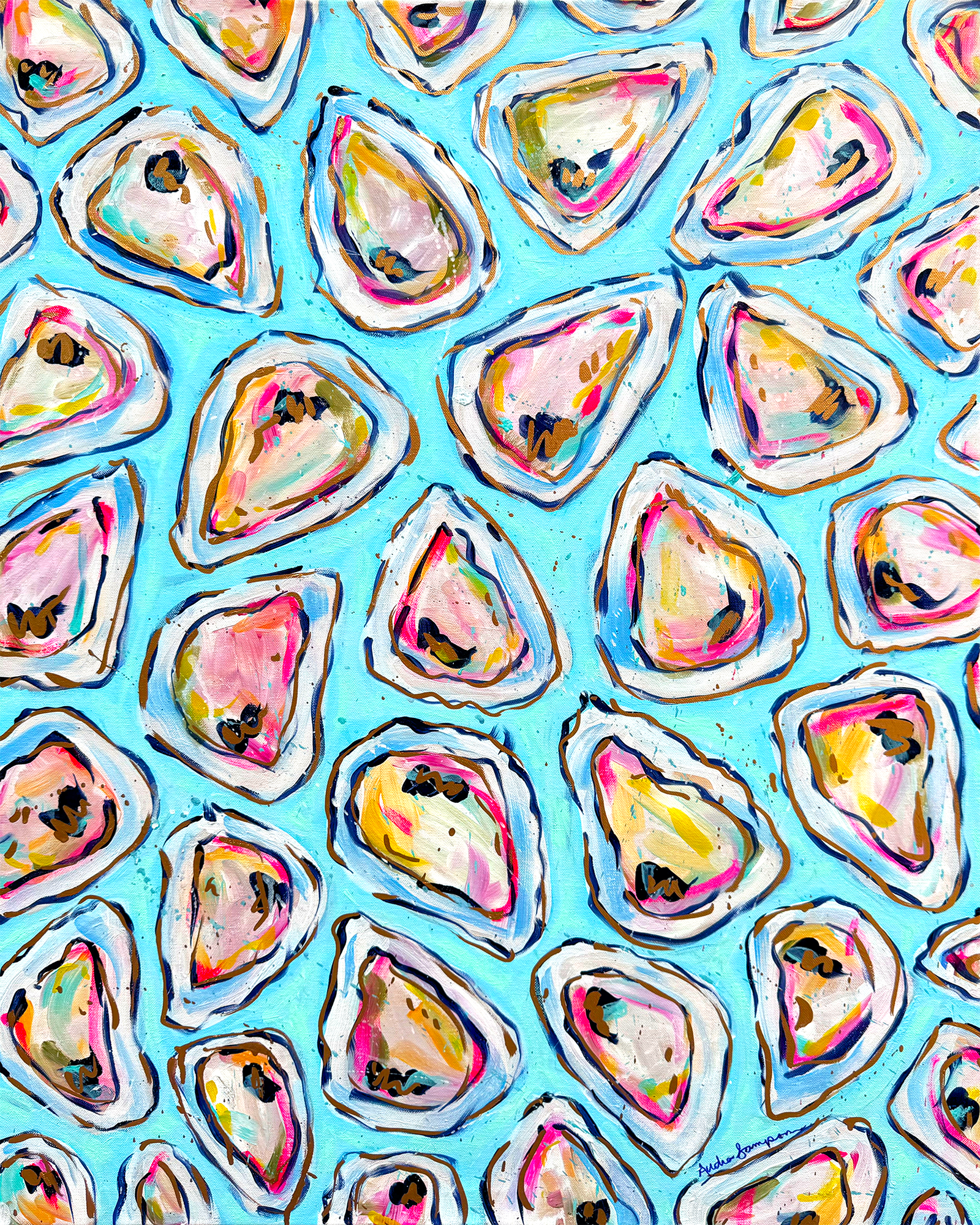 Original Oysters Number 2 Painting on 24"Wx36"T Canvas - Coastal Decor