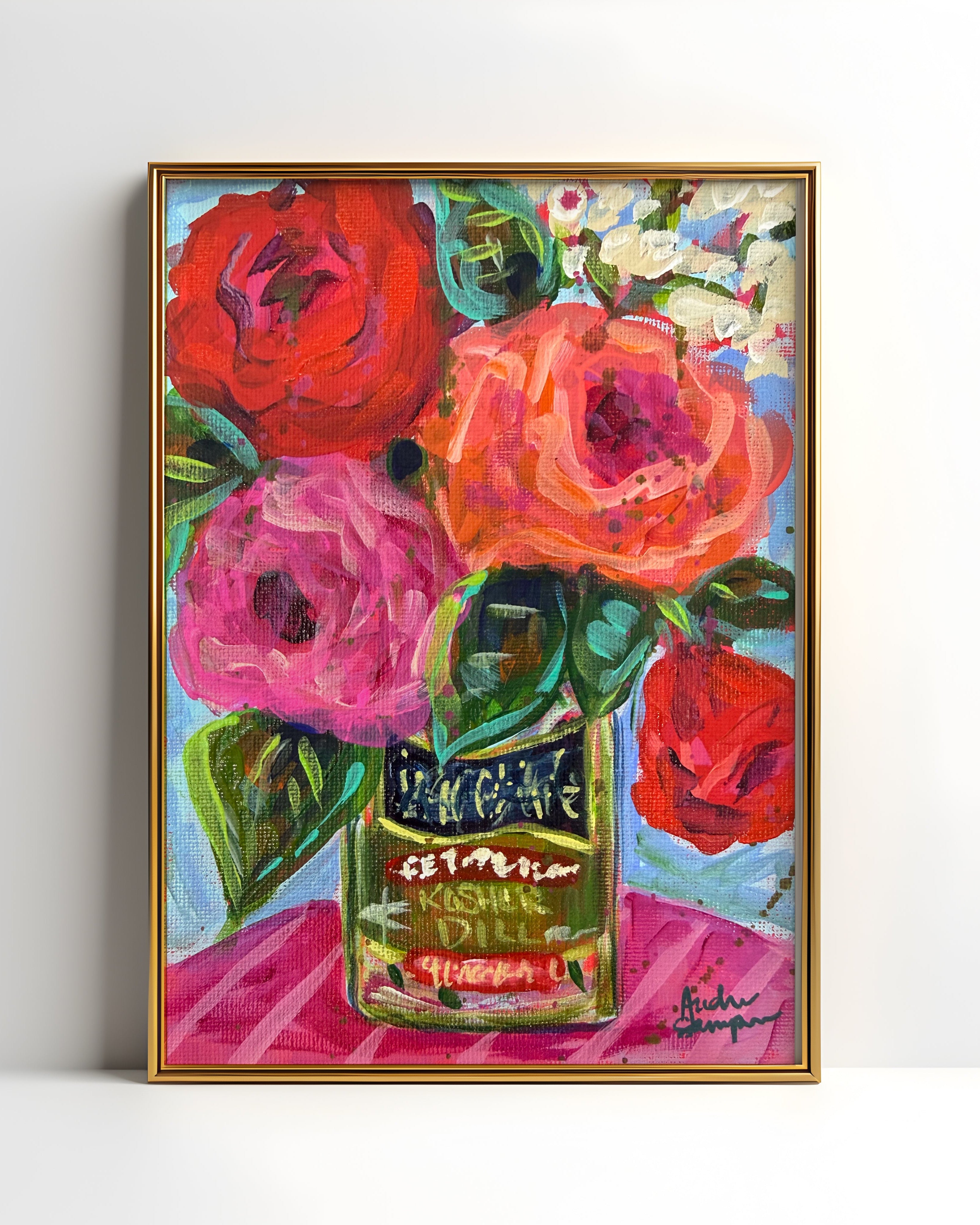 Pickle Jar Floral Bouquet Art Print | Bold Colorful Southern Kitchen Wall Art