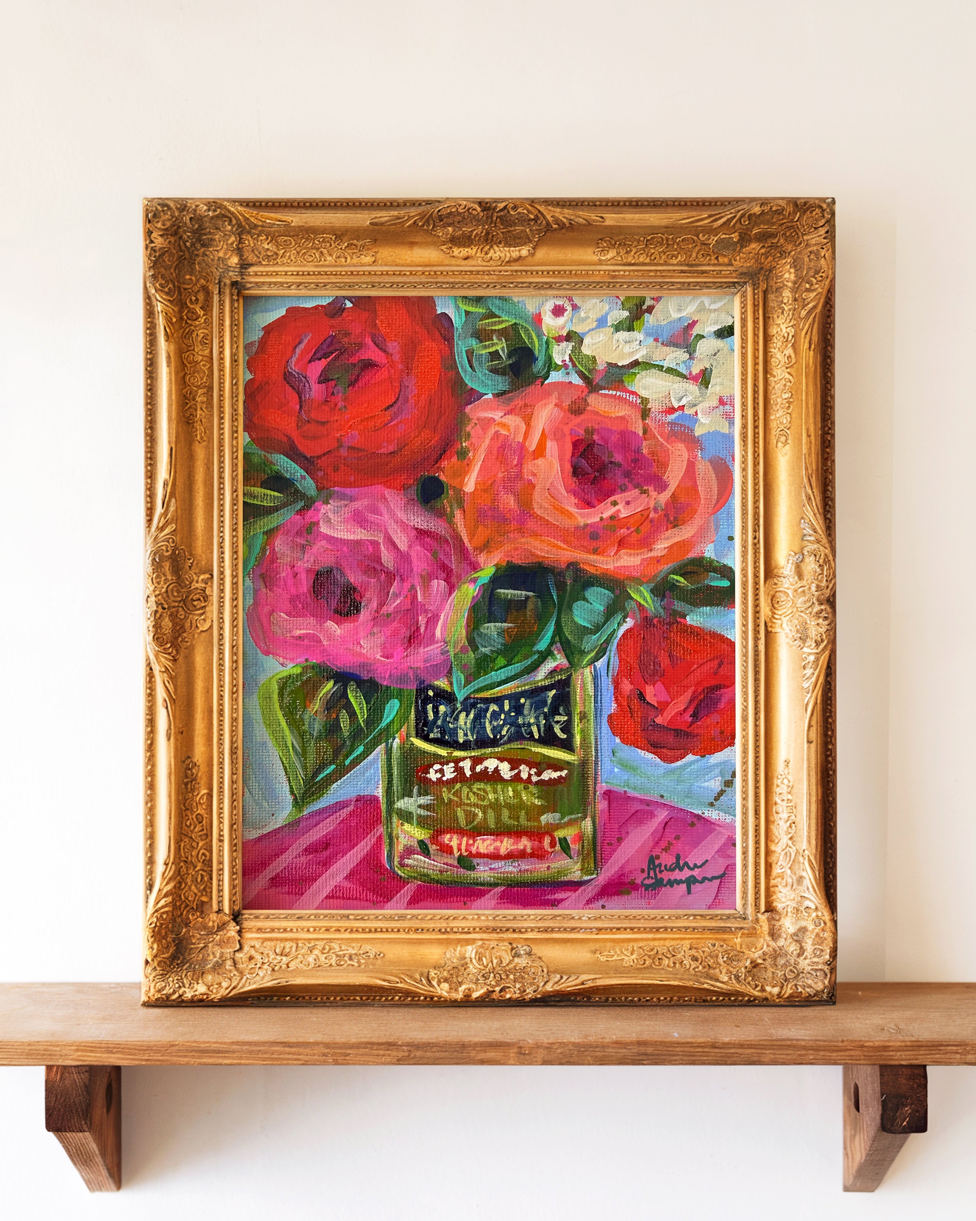 Pickle Jar Floral Bouquet Art Print | Bold Colorful Southern Kitchen Wall Art