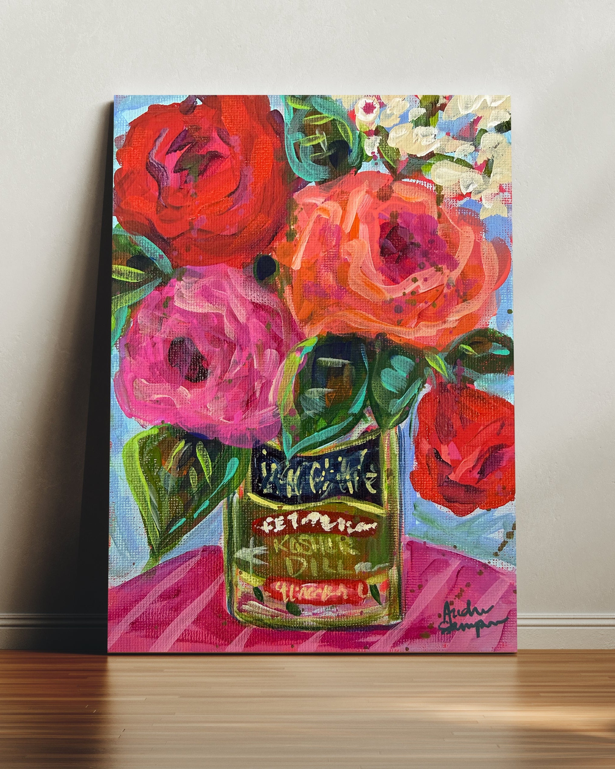 Pickle Jar Floral Bouquet Art Print | Bold Colorful Southern Kitchen Wall Art