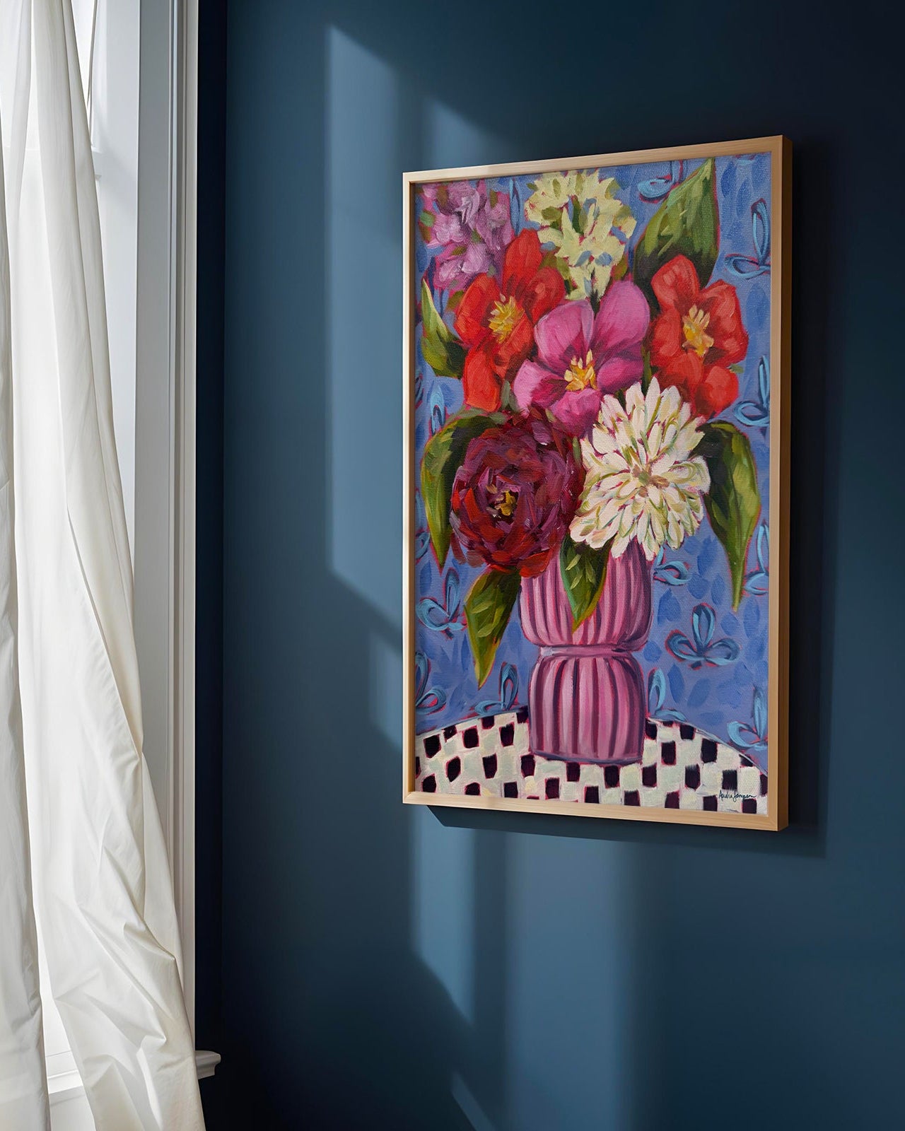 Pink Vase Floral Bouquet Art Print | Bold Colorful Maximalist Wall Art