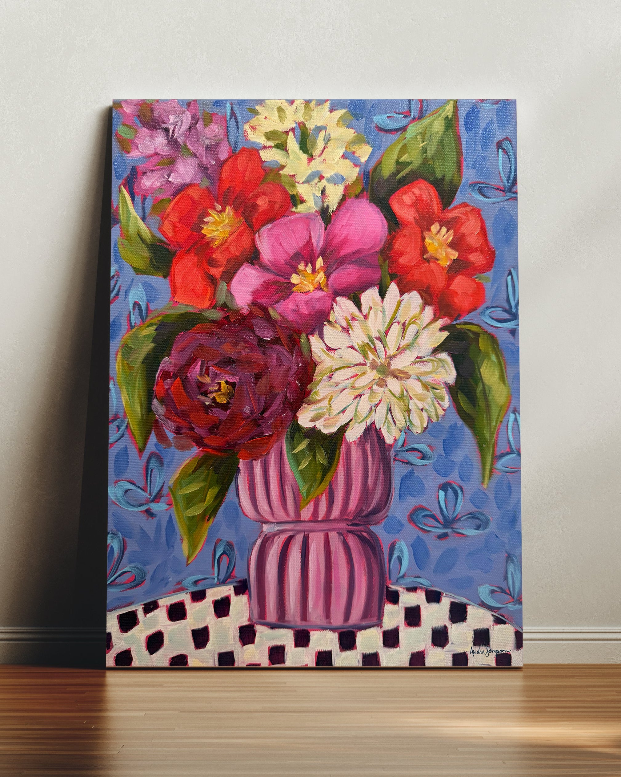 Pink Vase Floral Bouquet Art Print | Bold Colorful Maximalist Wall Art