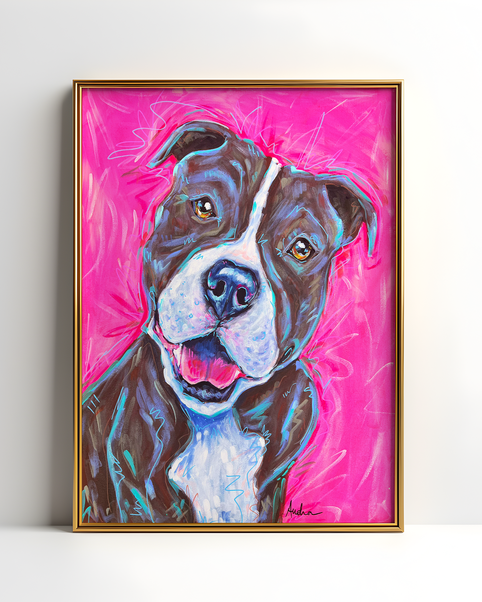 Pit Bull Pitbull Print on Paper or Canvas - Pet Art, Dog Poster, Colorful Wall Art, Dog Gift, Dopamine Decor