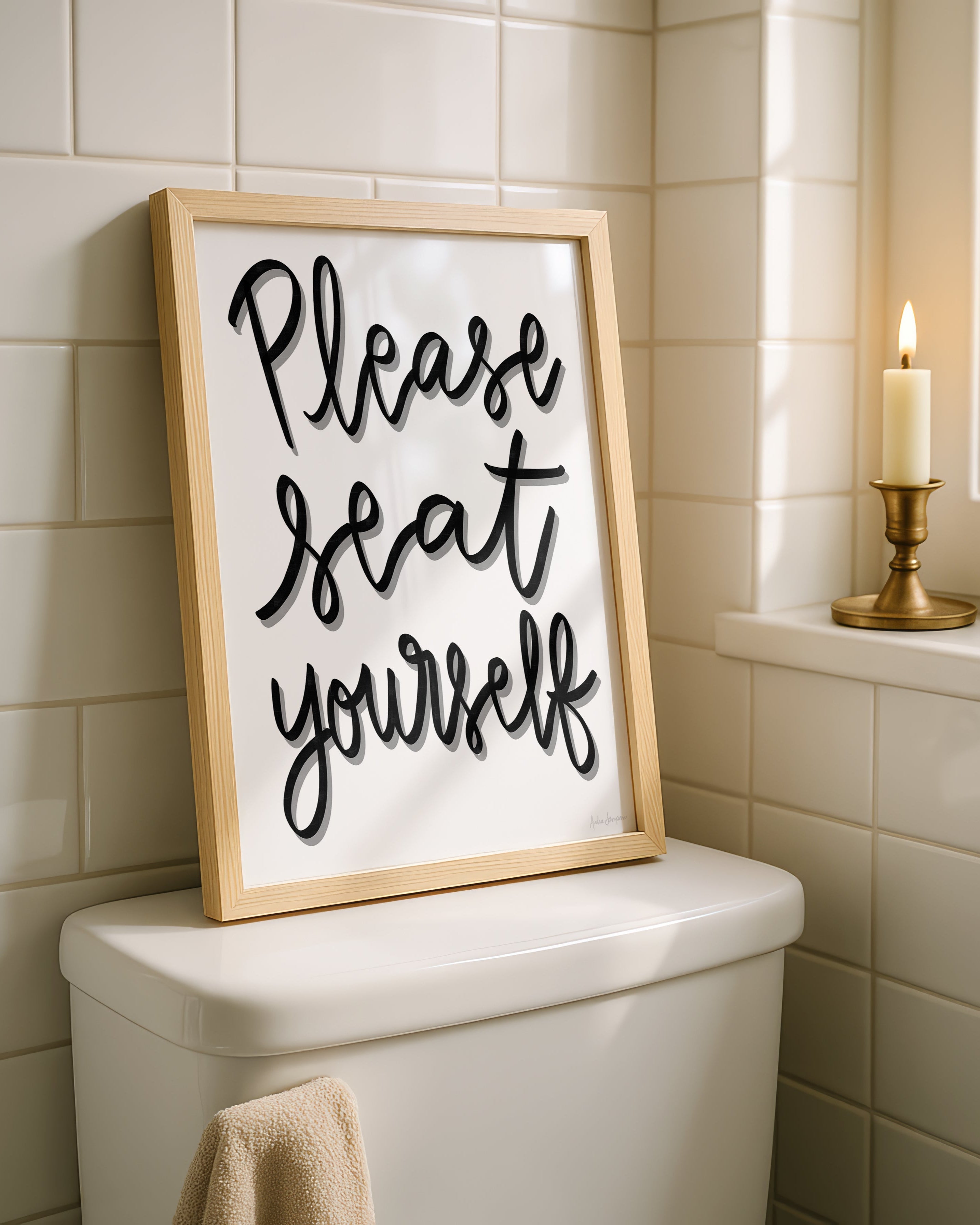Please Seat Yourself Art Print on Paper or Canvas - Bathroom Decor, Maximalist Art Poster - Black