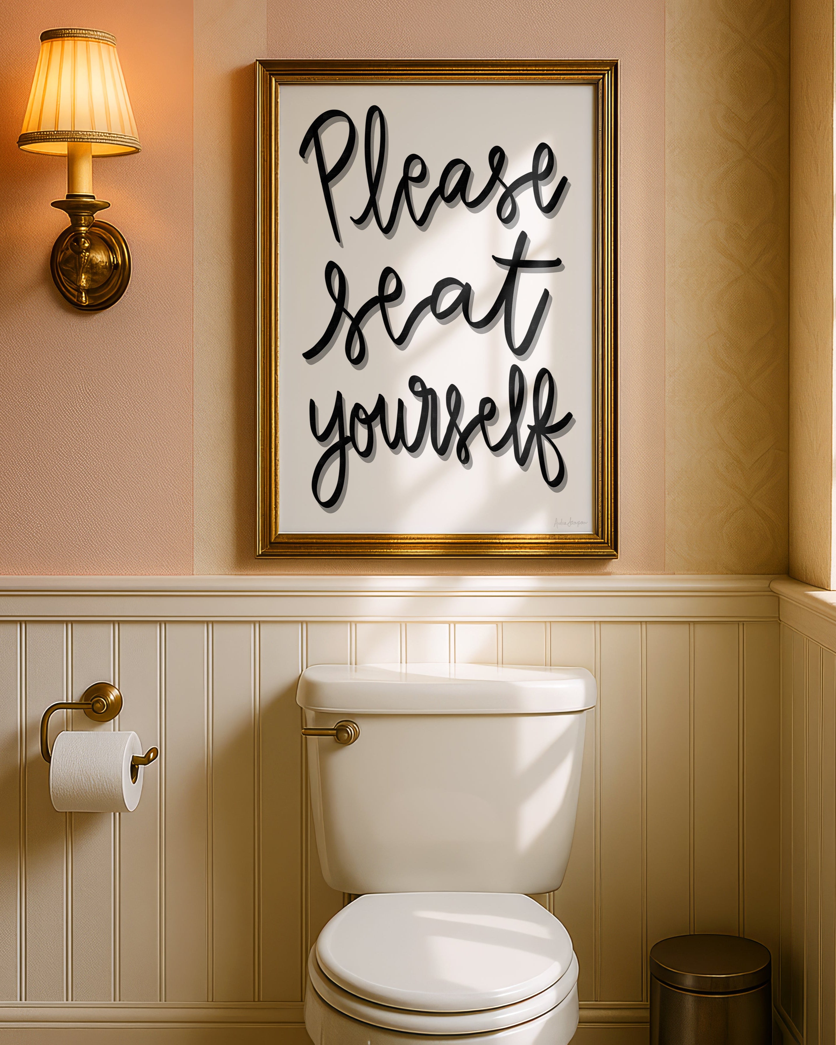 Please Seat Yourself Art Print on Paper or Canvas - Bathroom Decor, Maximalist Art Poster - Black
