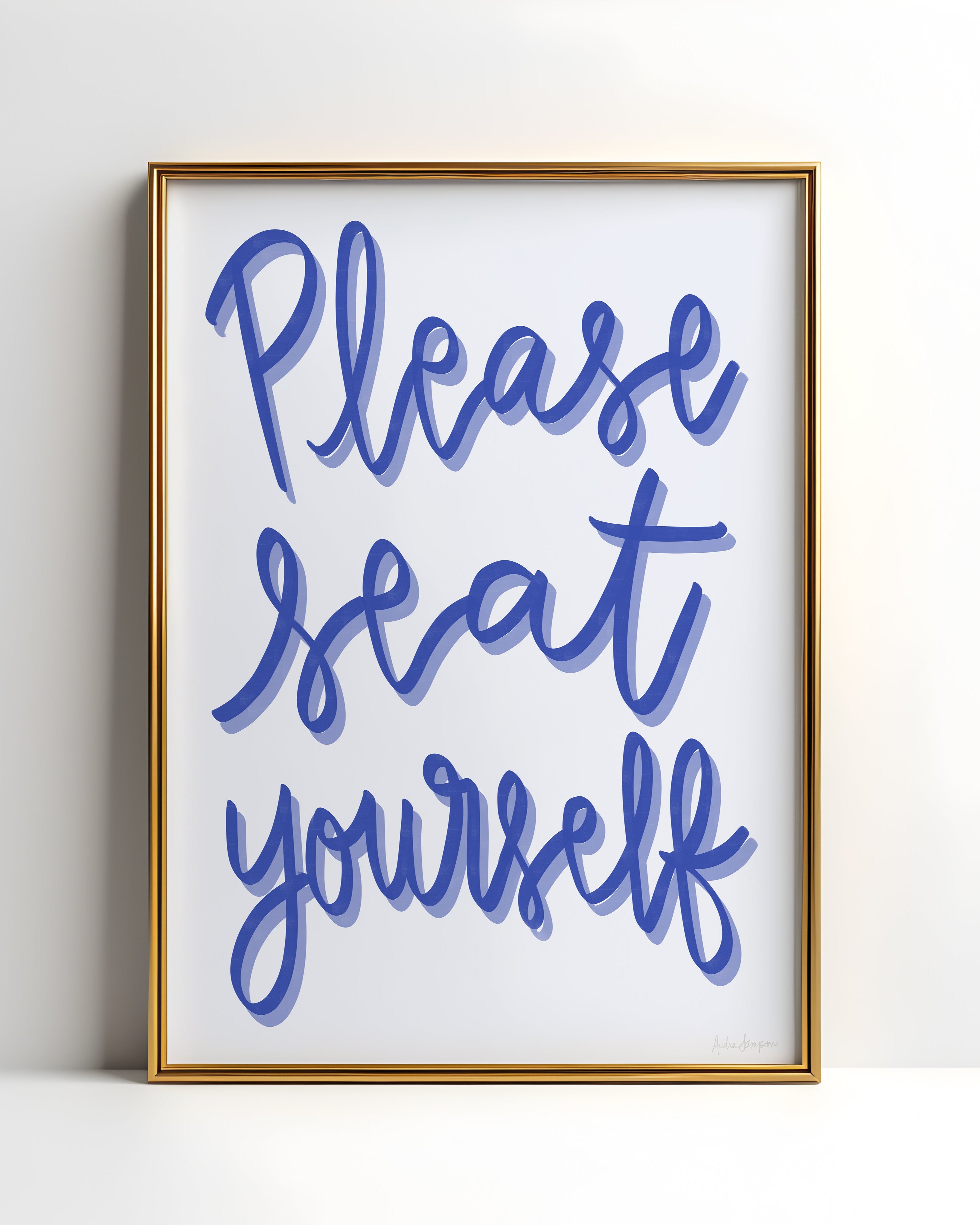 Please Seat Yourself Art Print on Paper or Canvas - Bathroom Decor, Maximalist Art Poster - Blue