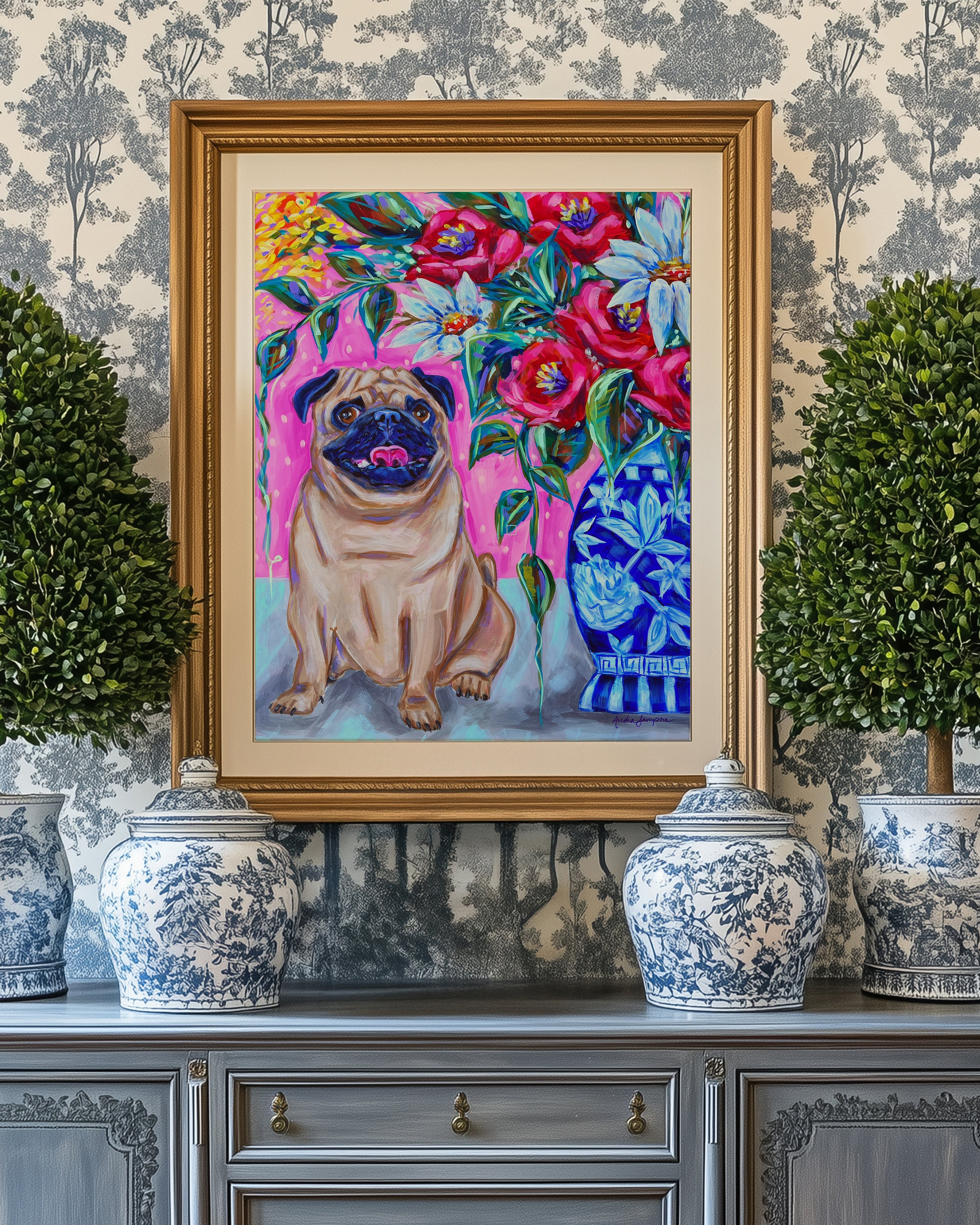 Pug Art Print | Maximalist Dog Wall Art | Dopamine Decor