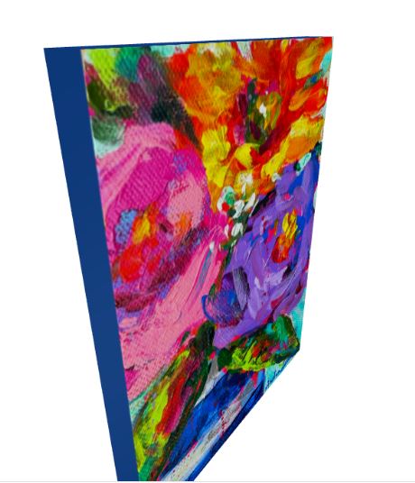 Purple Rose Blue Stripe Vase Bouquet Art Print on Paper or Canvas - Maximalist Flower Bouquet Art Poster