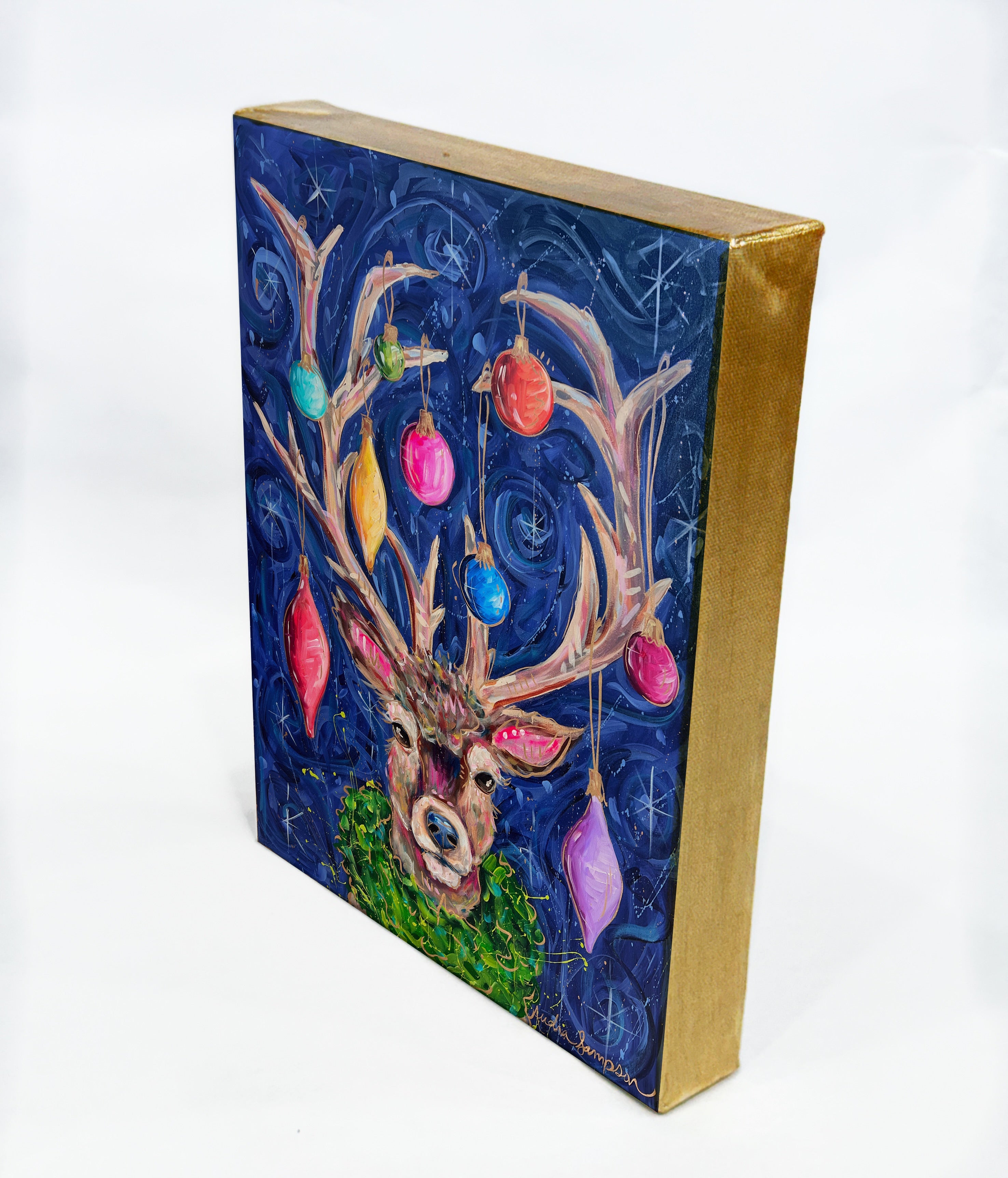 Reindeer Christmas Reproduction Print - On Paper or Canvas