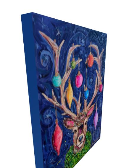 Reindeer Christmas Reproduction Print - On Paper or Canvas