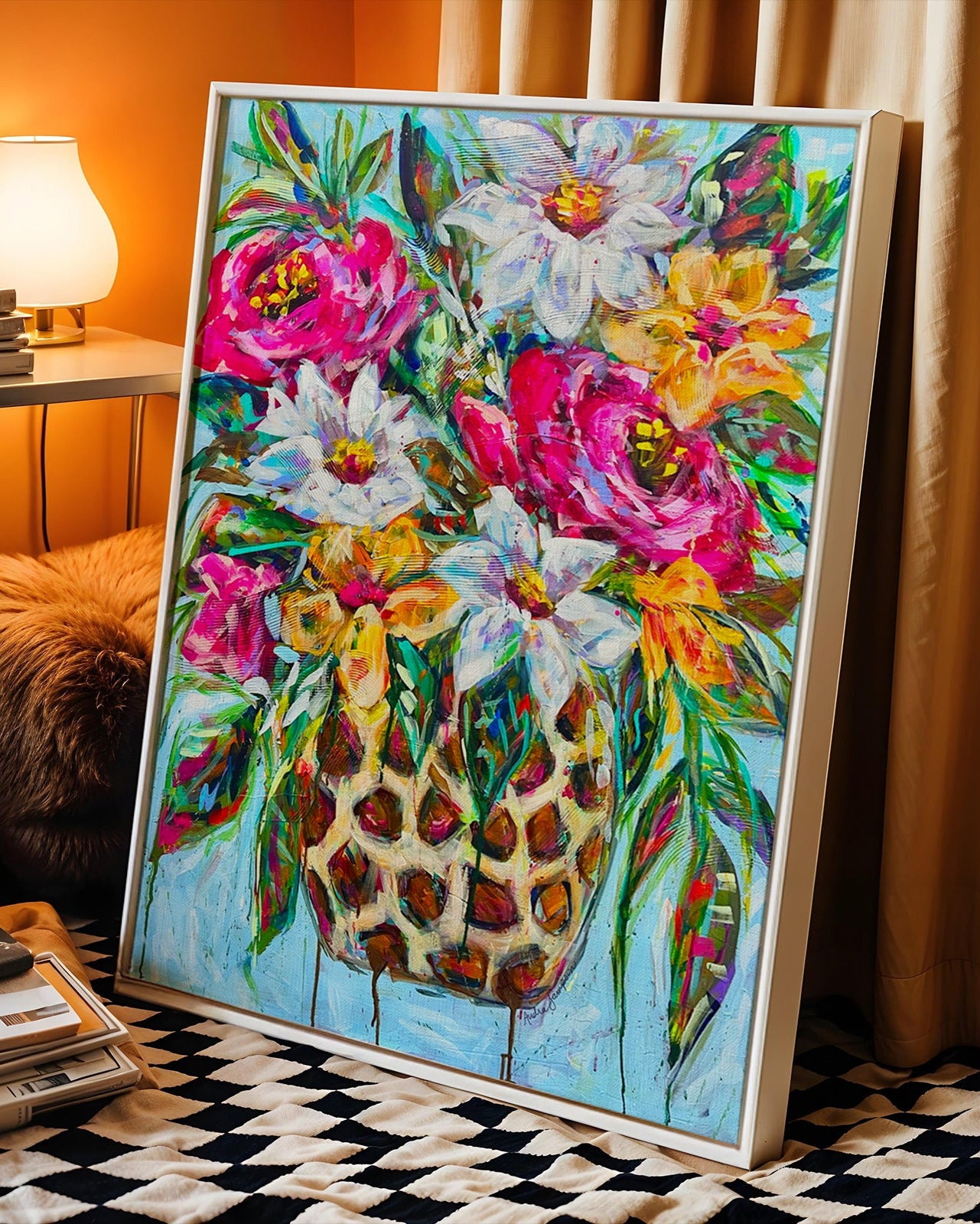 Roses and Daisies Reproduction Print - On Paper or Canvas