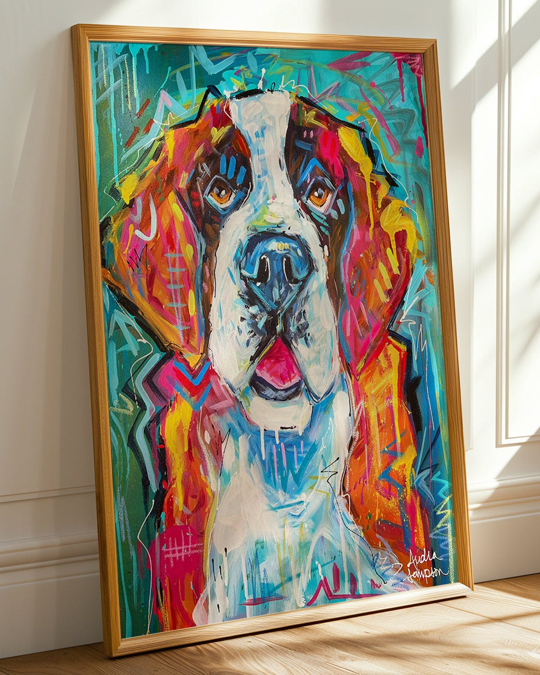 Saint Bernard Art Print | Bold Colorful Dog Wall Art | Dopamine Decor