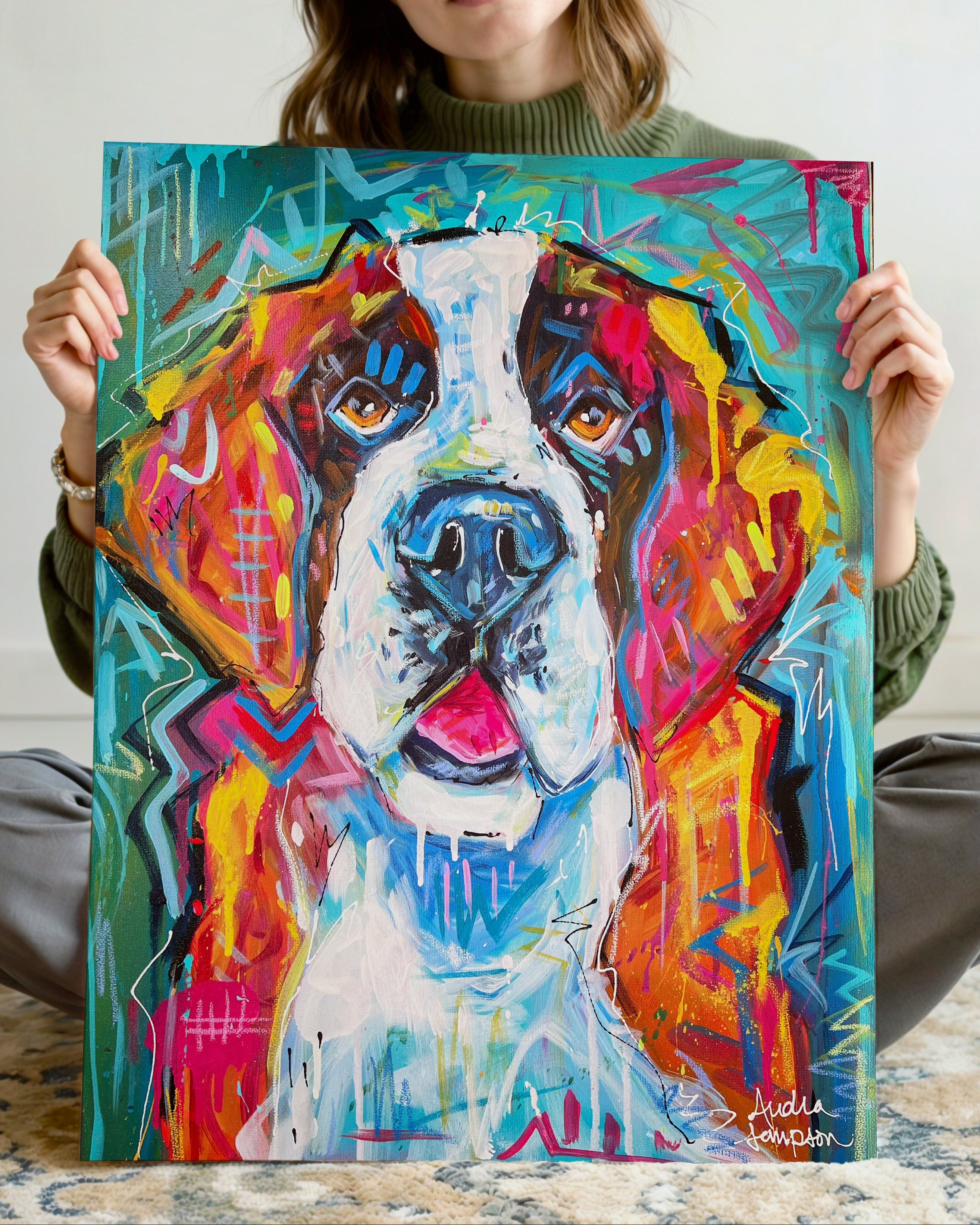 Saint Bernard Art Print | Bold Colorful Dog Wall Art | Dopamine Decor