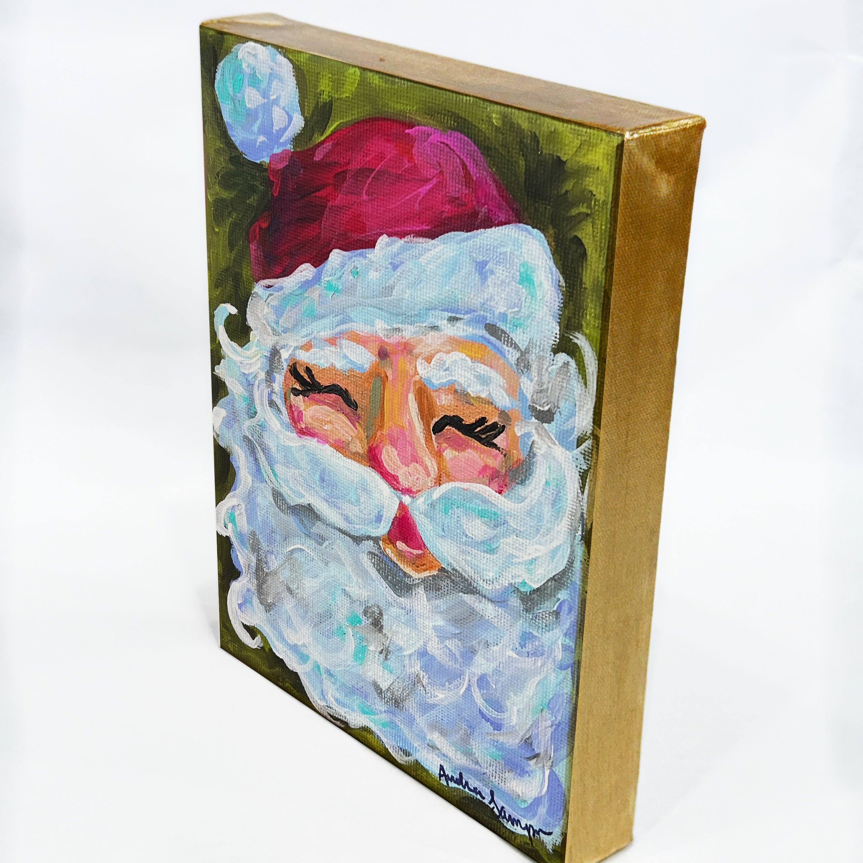 Santa Claus on Green Christmas Reproduction Print - On Paper or Canvas