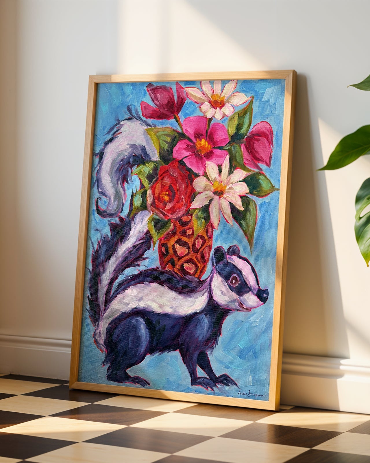 Skunk Floral Bouquet Art Print | Bold Colorful Maximalist Wall Art