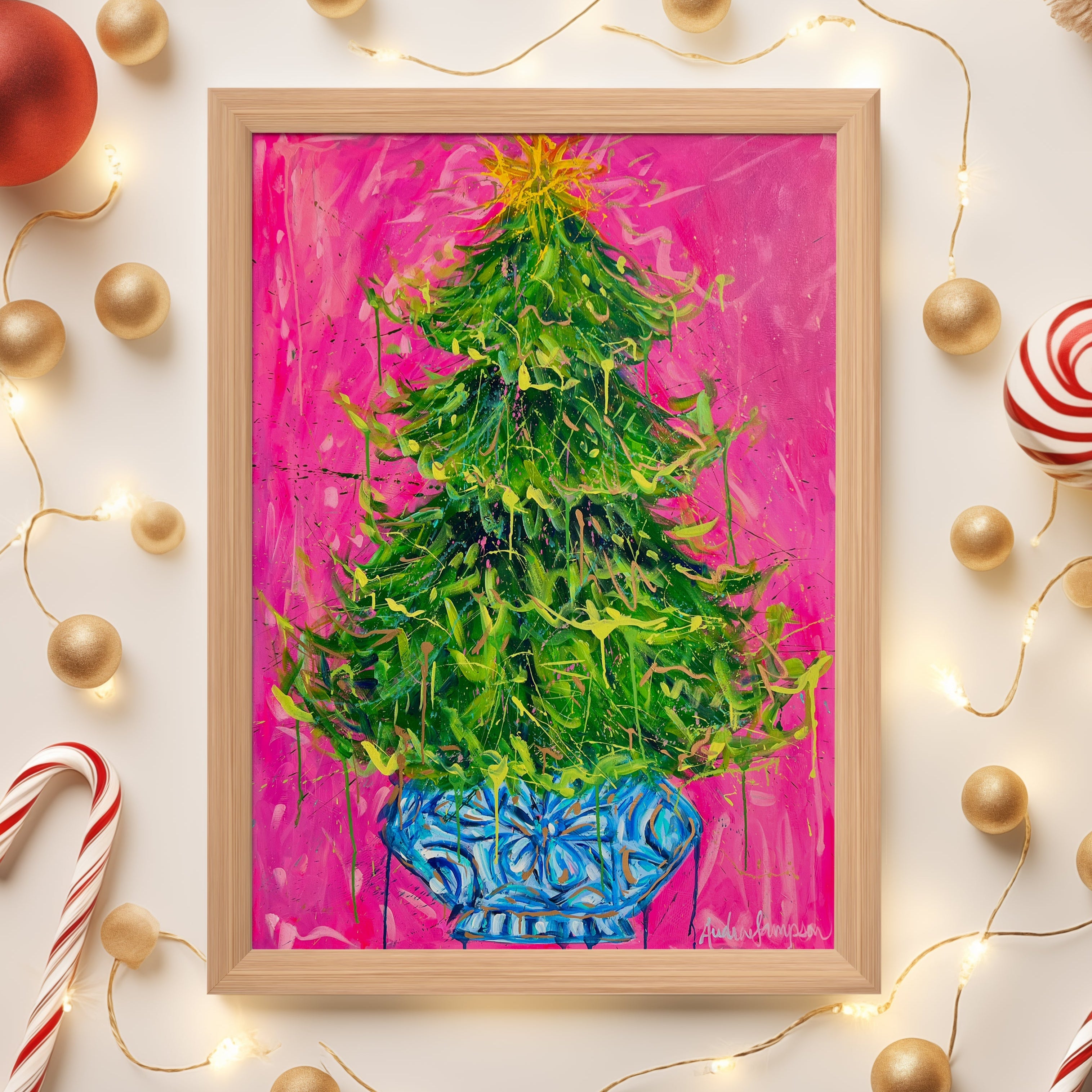 Splatter Christmas Tree Reproduction Print - On Paper or Canvas