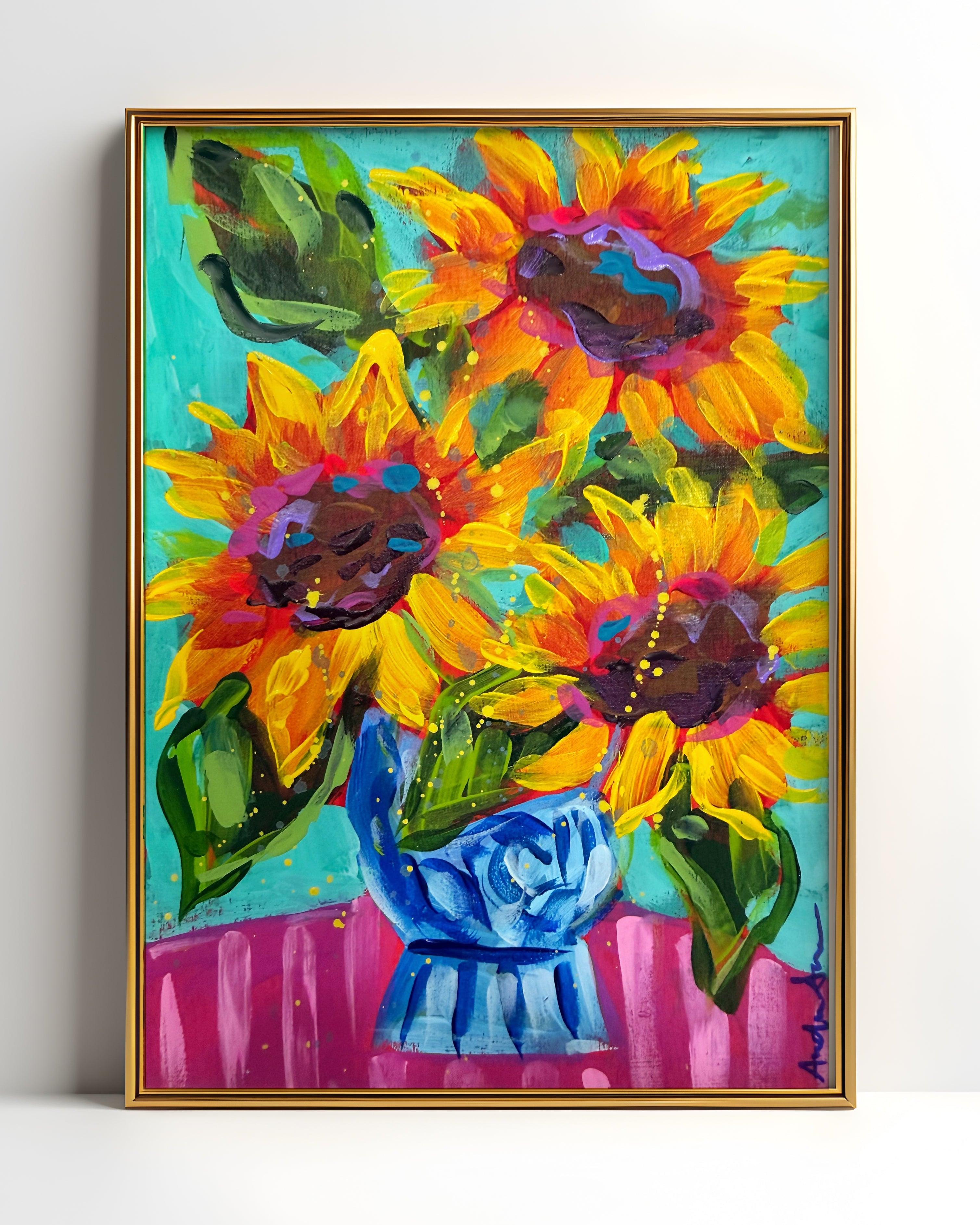 Sunflower Floral Bouquet Art Print | Bold Colorful Maximalist Wall Art