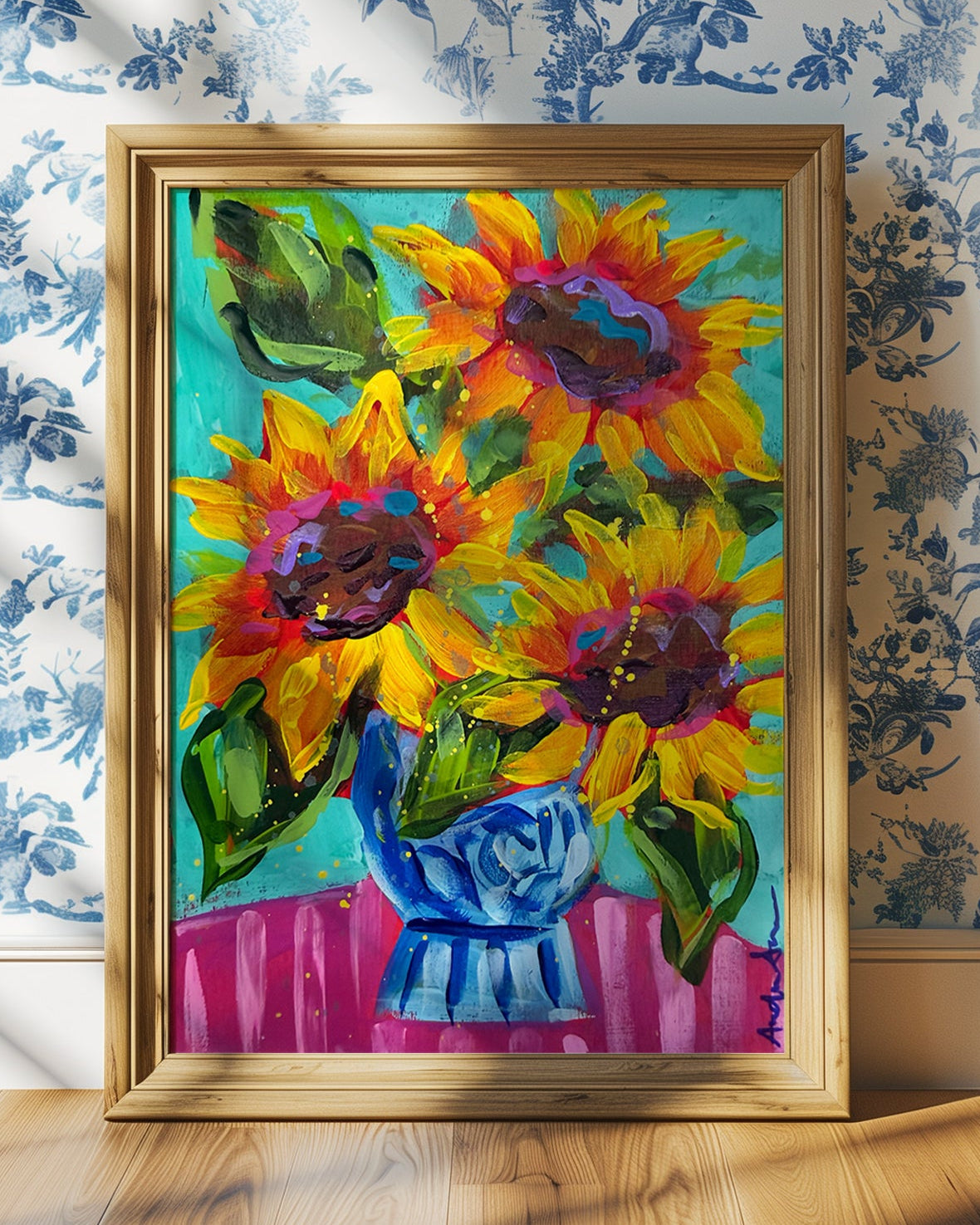 Sunflower Floral Bouquet Art Print | Bold Colorful Maximalist Wall Art