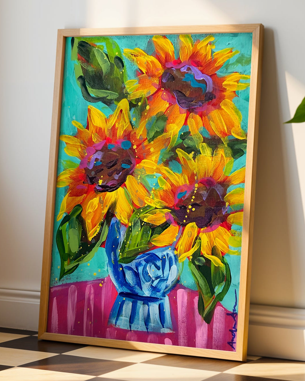 Sunflower Floral Bouquet Art Print | Bold Colorful Maximalist Wall Art