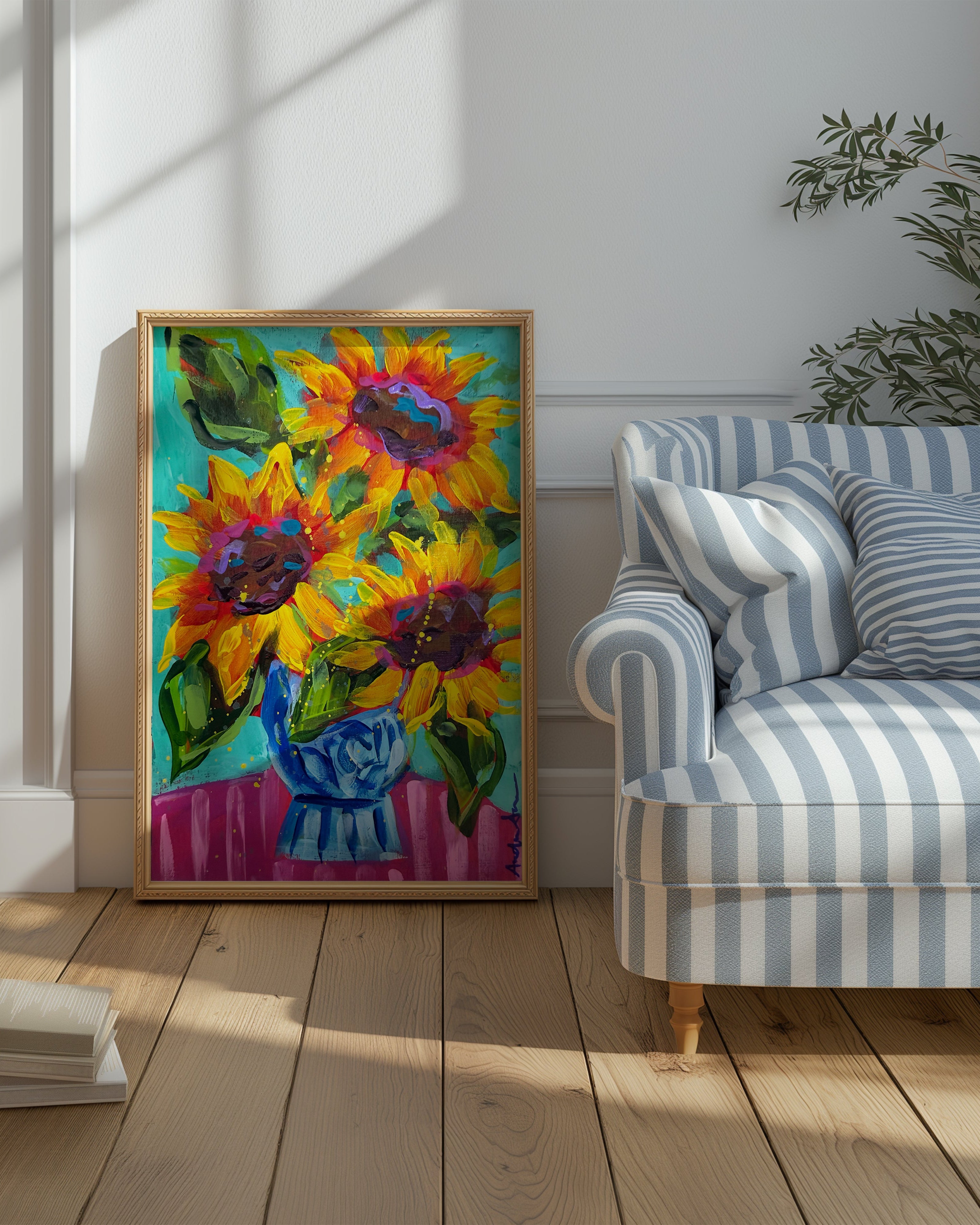 Sunflower Floral Bouquet Art Print | Bold Colorful Maximalist Wall Art