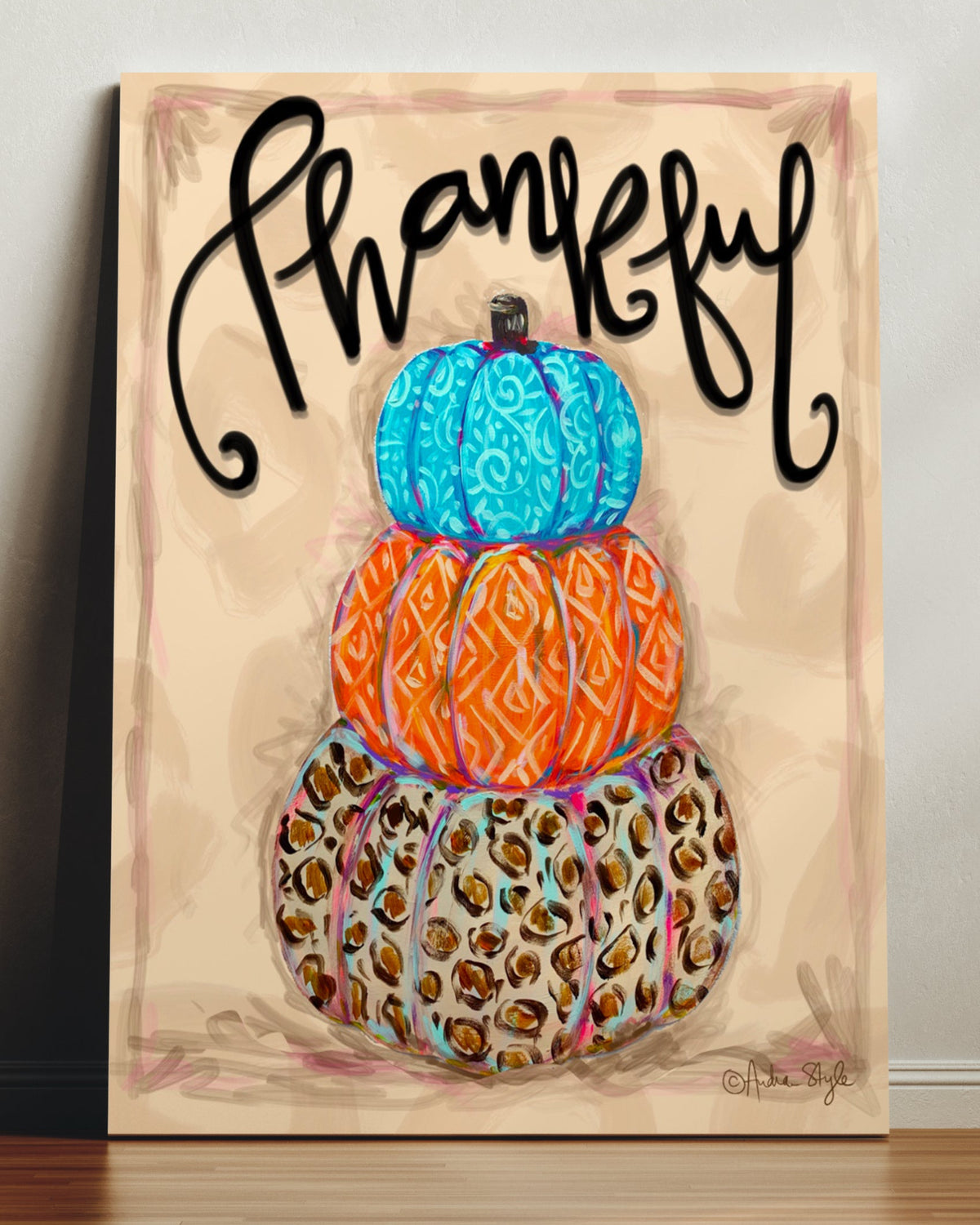 Thankful- Three Pumpkins Reproduction Print