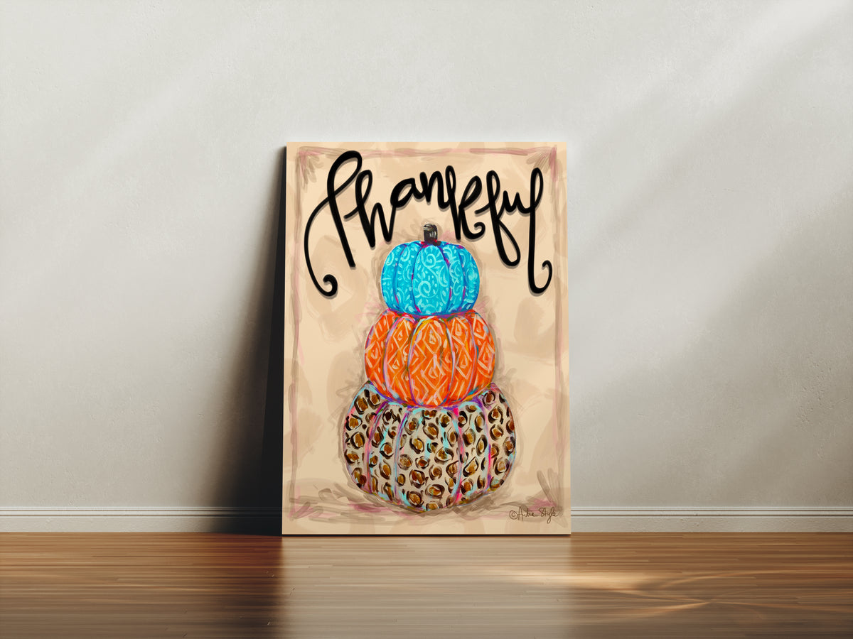 Thankful- Three Pumpkins Reproduction Print
