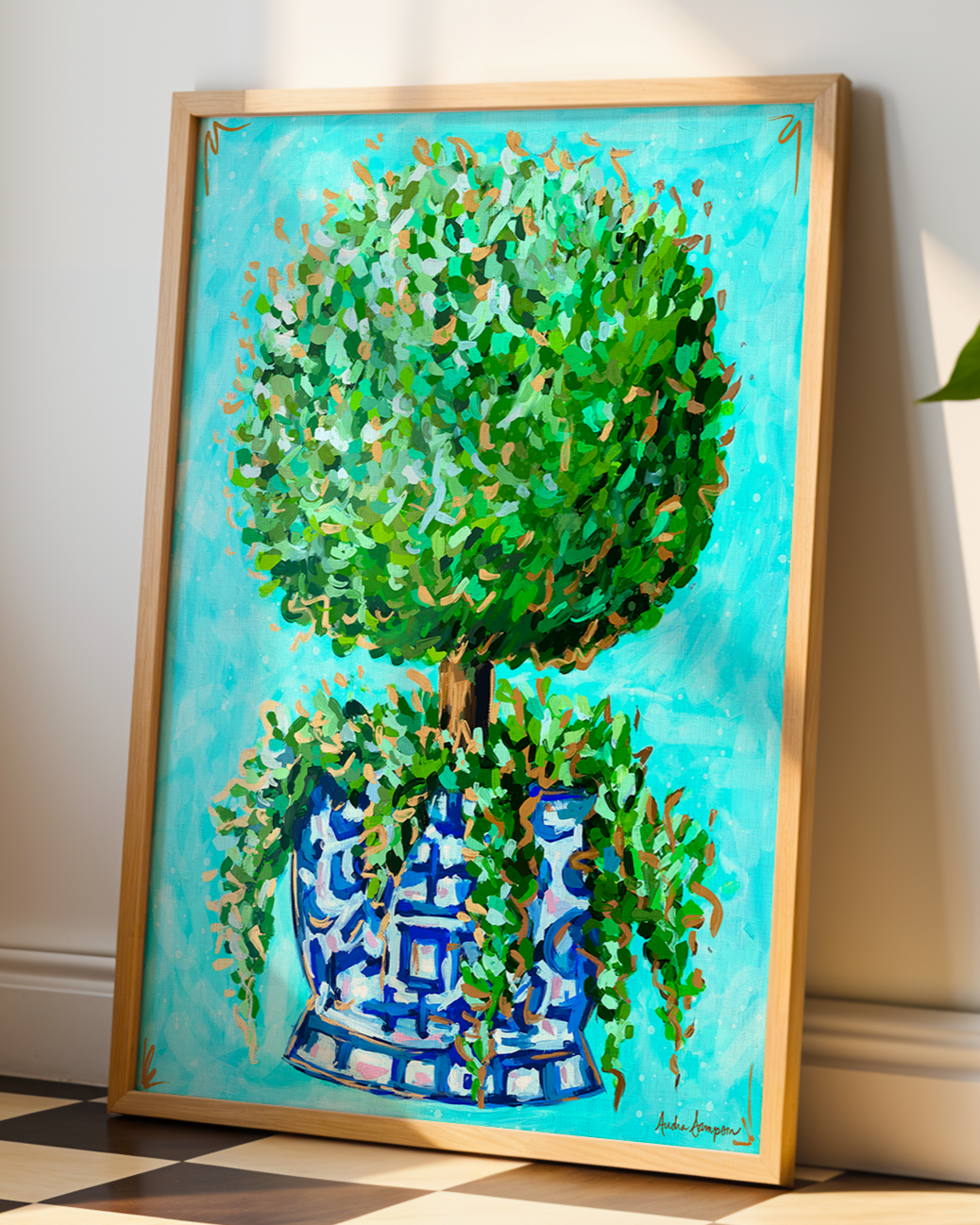 Topiary Art Print on Paper or Canvas - Blue and White Decor, Grand Millennial Wall Art Poster