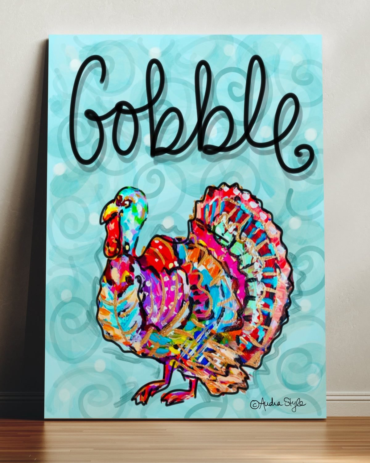 Gobble- Teal Backgroud Reproduction Print