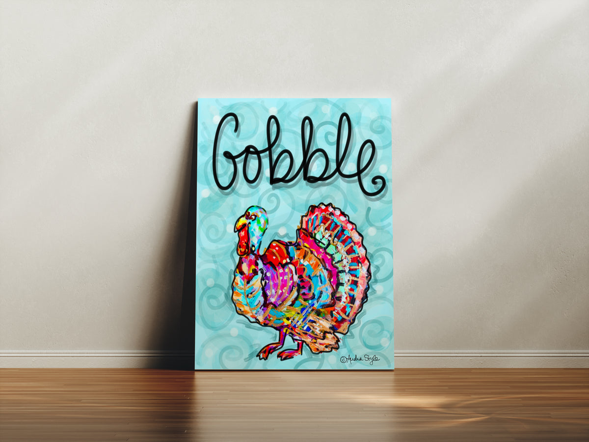 Gobble- Teal Backgroud Reproduction Print