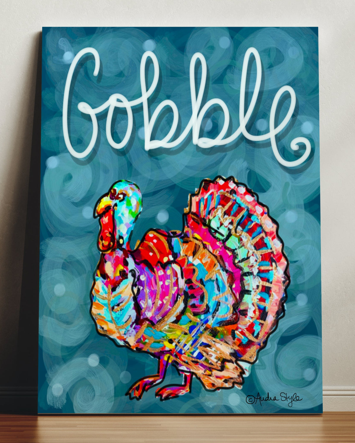 Gobble- Dark Teal Background Reproduction Print