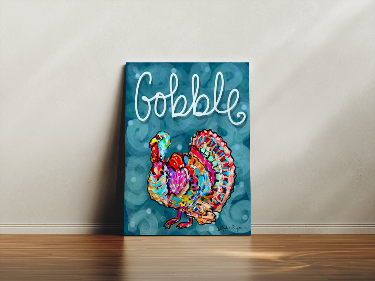 Gobble- Dark Teal Background Reproduction Print
