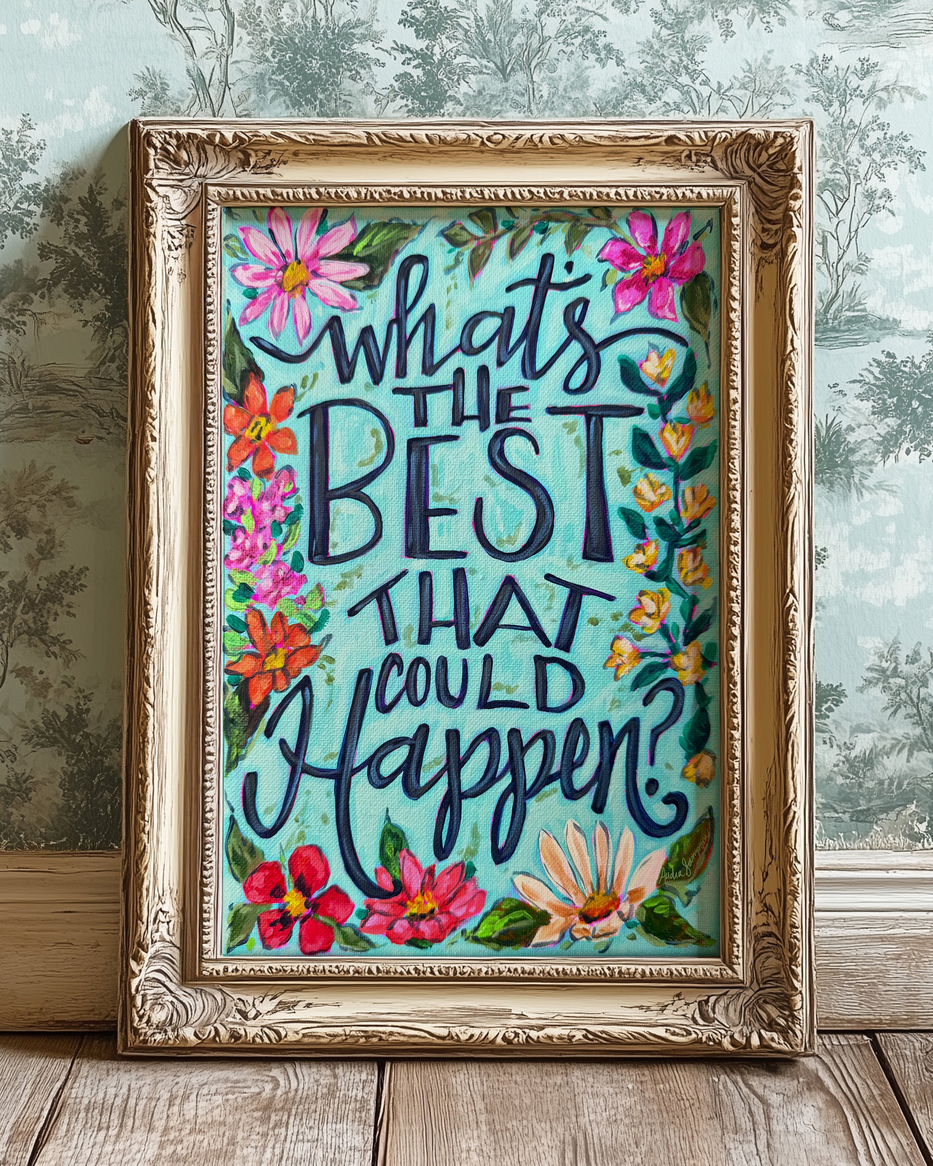 What's The Best That Could Happen Quote Art Print on Paper or Canvas - Inspirational Colorful Decor Wall Poster