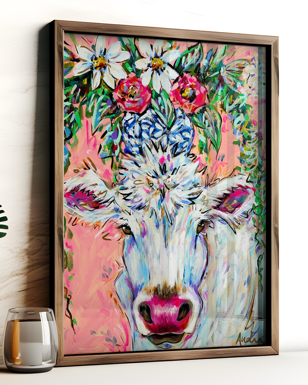 Cow Art Print on Paper or Canvas - Maximalist Decor, Farmhouse Art Pos