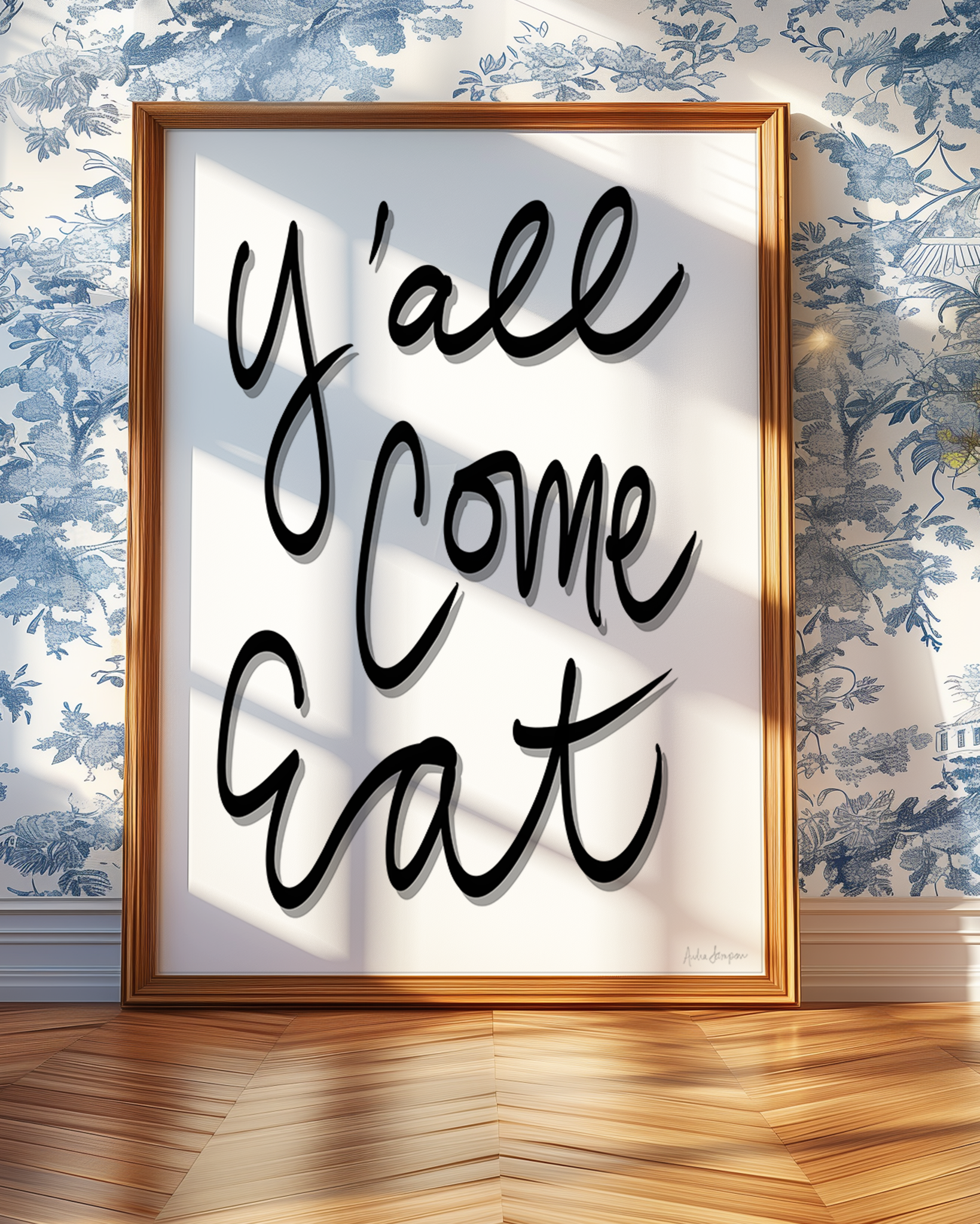 Y'all Come Eat Art Print on Paper or Canvas - Kitchen Decor, Maximalist Southern Art Poster