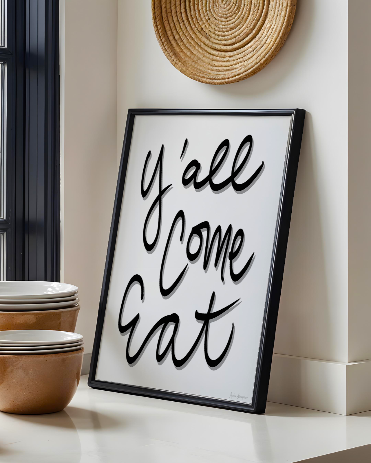 Y'all Come Eat Art Print on Paper or Canvas - Kitchen Decor, Maximalist Southern Art Poster