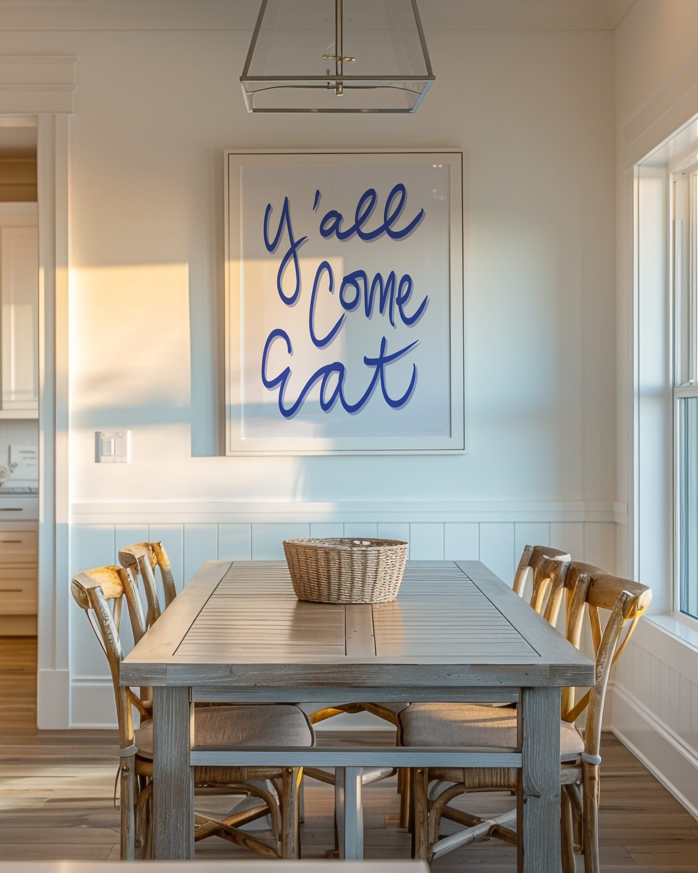 Y'all Come Eat Art Print on Paper or Canvas - Kitchen Decor, Maximalist Southern Art Poster